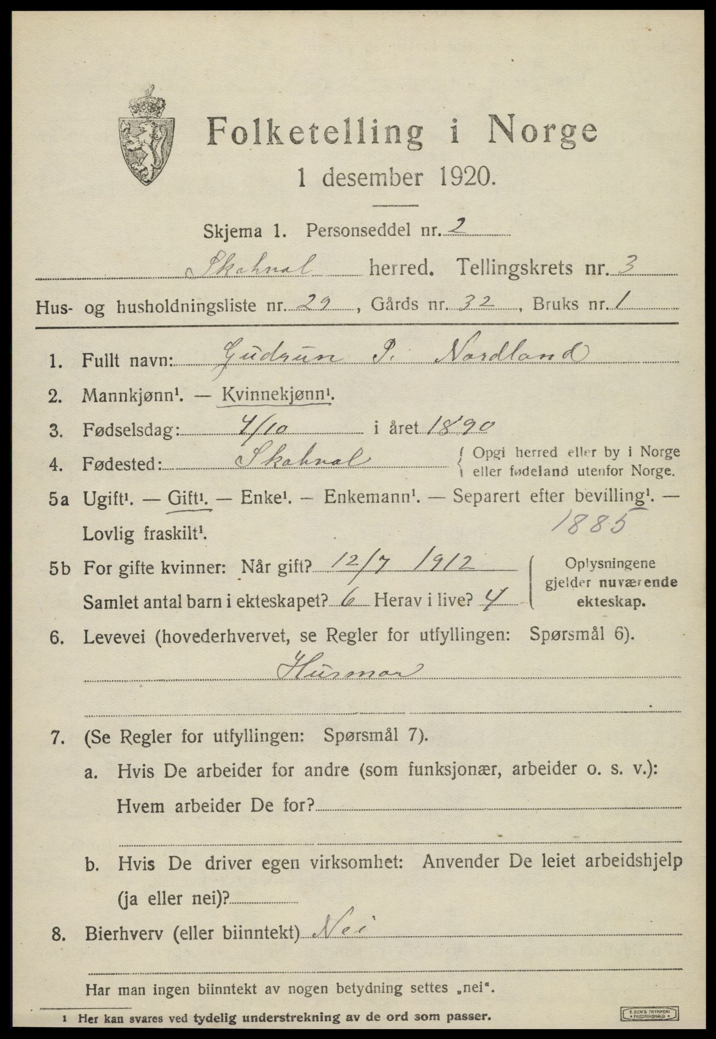 SAT, Folketelling 1920 for 1715 Skatval herred, 1920, s. 1751