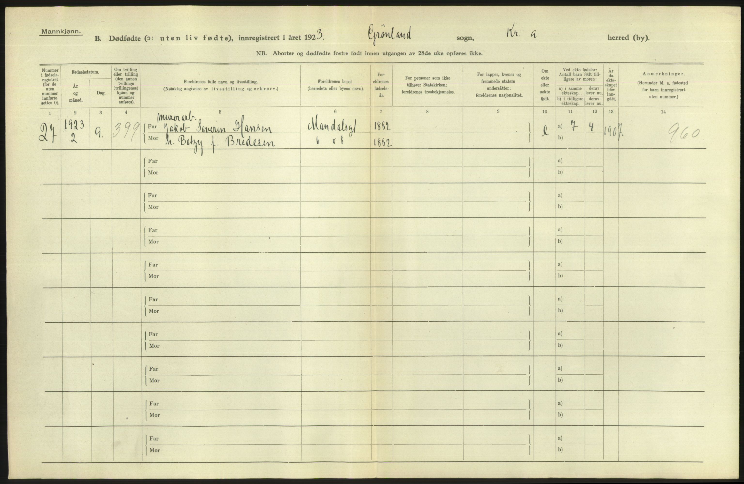 Statistisk sentralbyrå, Sosiodemografiske emner, Befolkning, RA/S-2228/D/Df/Dfc/Dfcc/L0010: Kristiania: Døde, dødfødte, 1923, s. 16