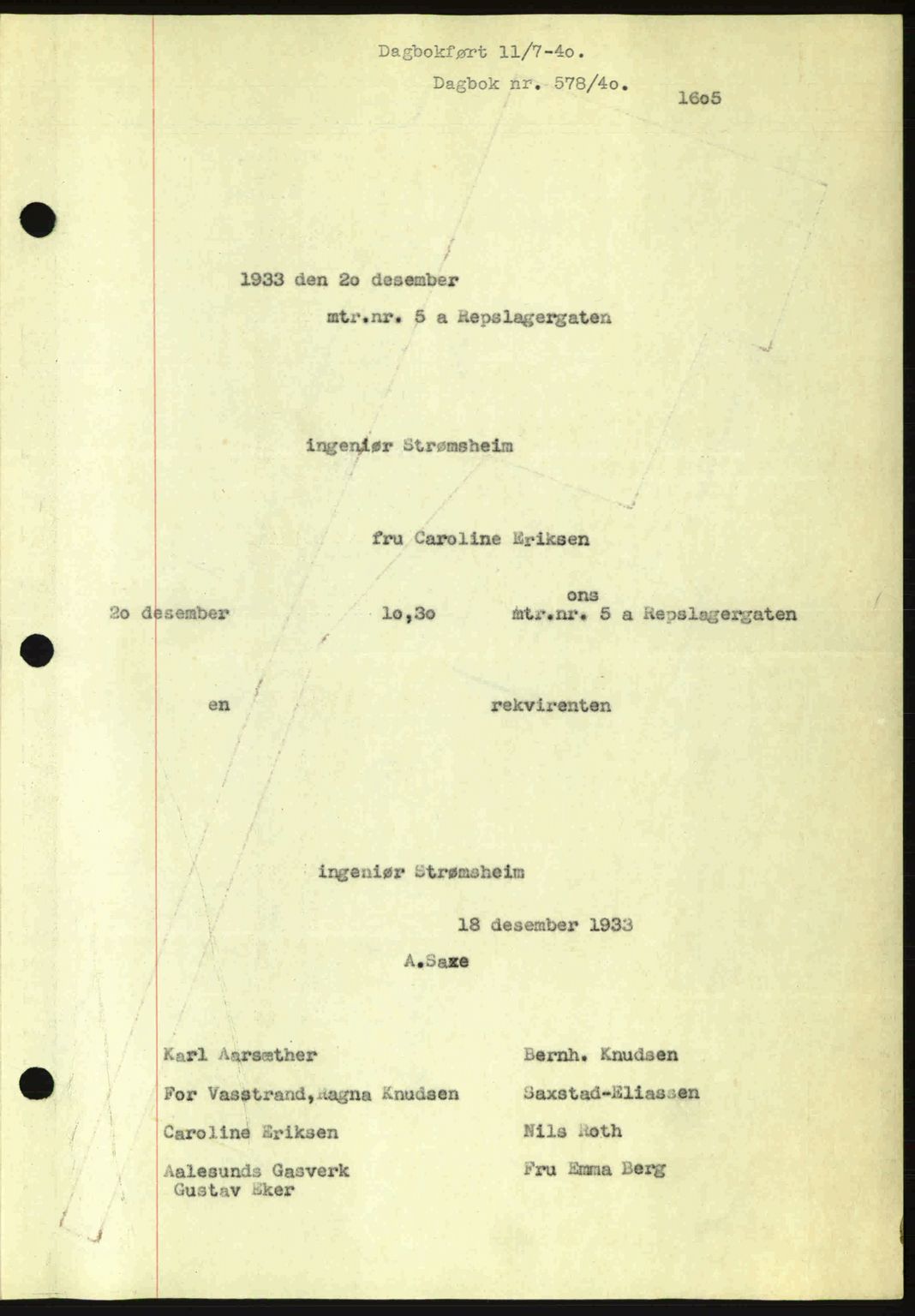 Ålesund byfogd, AV/SAT-A-4384: Pantebok nr. 34 II, 1938-1940, Dagboknr: 578/1940