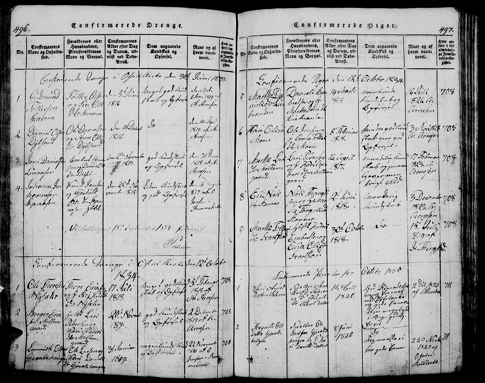 Trysil prestekontor, SAH/PREST-046/H/Ha/Hab/L0005: Klokkerbok nr. 5, 1814-1877, s. 496-497