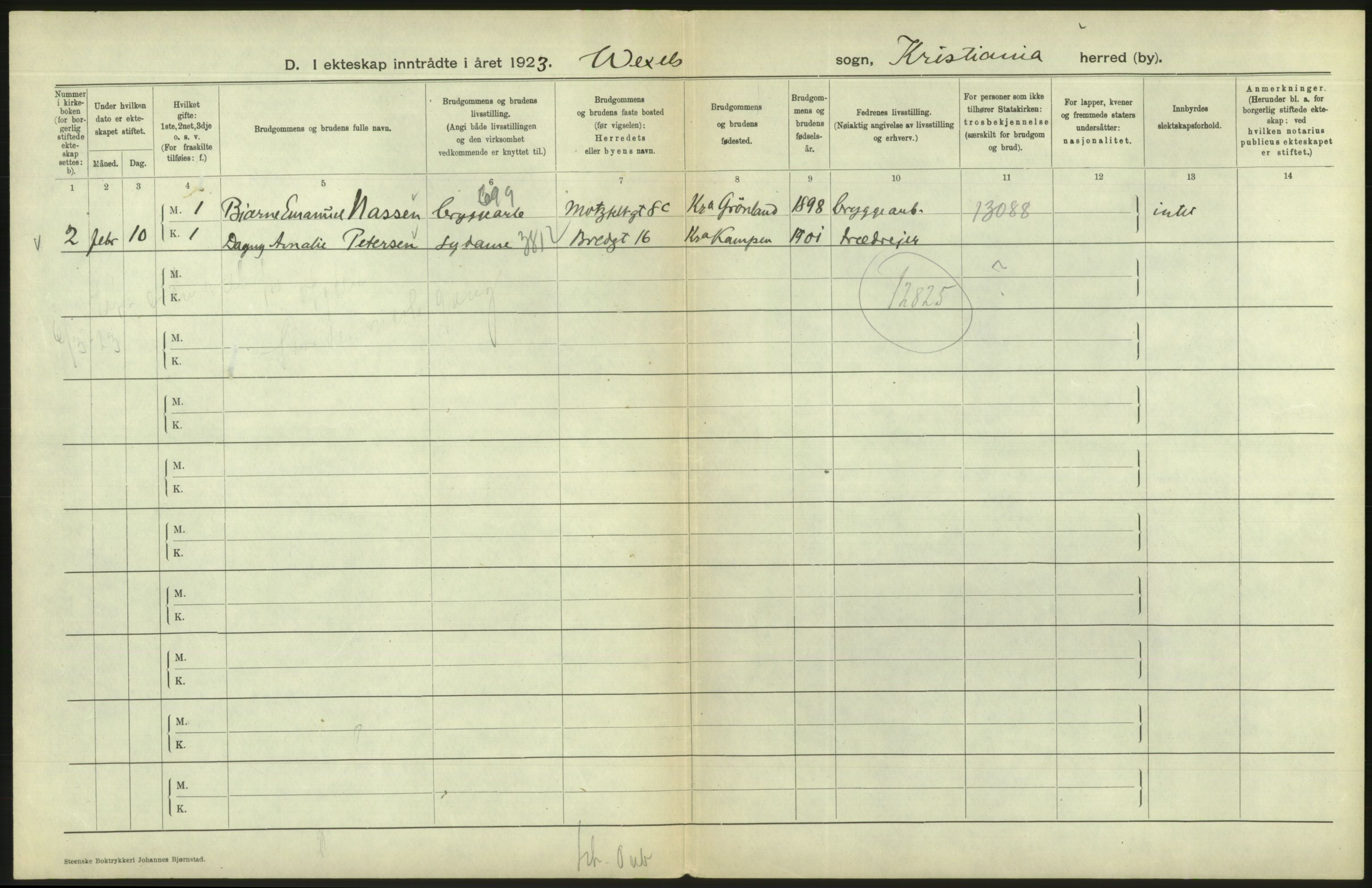 Statistisk sentralbyrå, Sosiodemografiske emner, Befolkning, AV/RA-S-2228/D/Df/Dfc/Dfcc/L0008: Kristiania: Gifte, 1923, s. 496