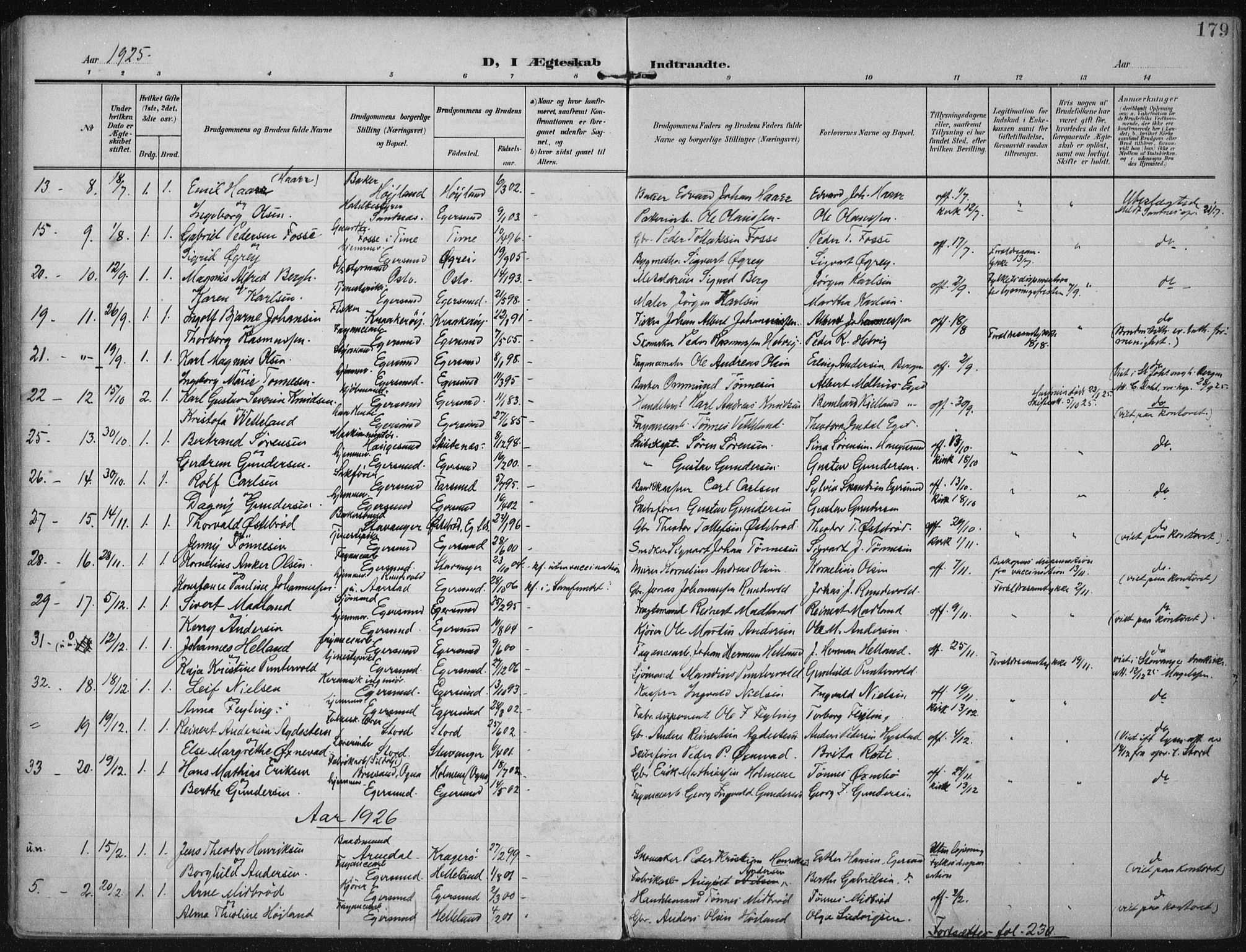 Eigersund sokneprestkontor, AV/SAST-A-101807/S08/L0022: Ministerialbok nr. A 21, 1905-1928, s. 179