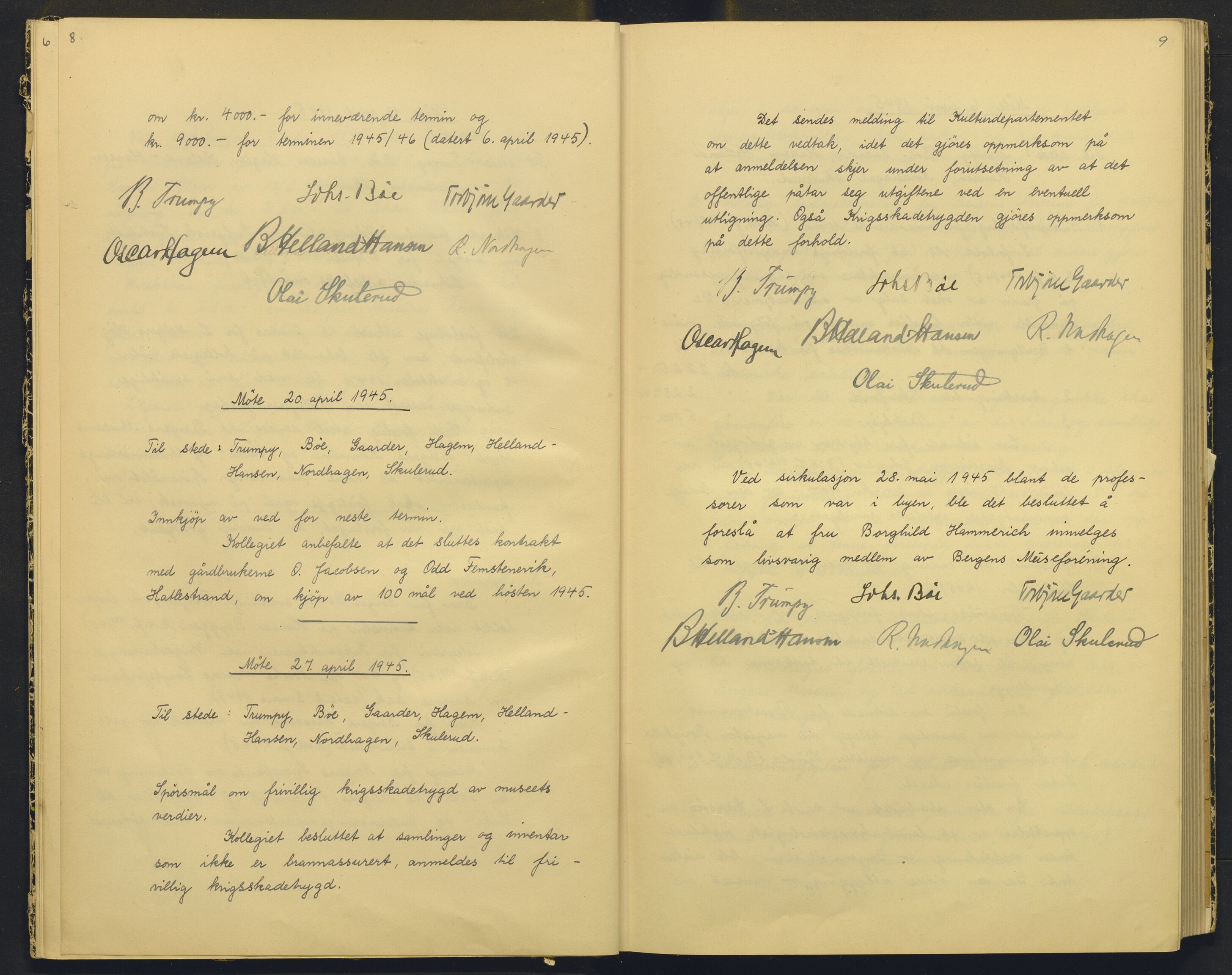 Bergens Museum, AV/SAB-A-17301/18/A/L0004: Professorkollegiets møtebok med register , 1945-1949, s. 8-9