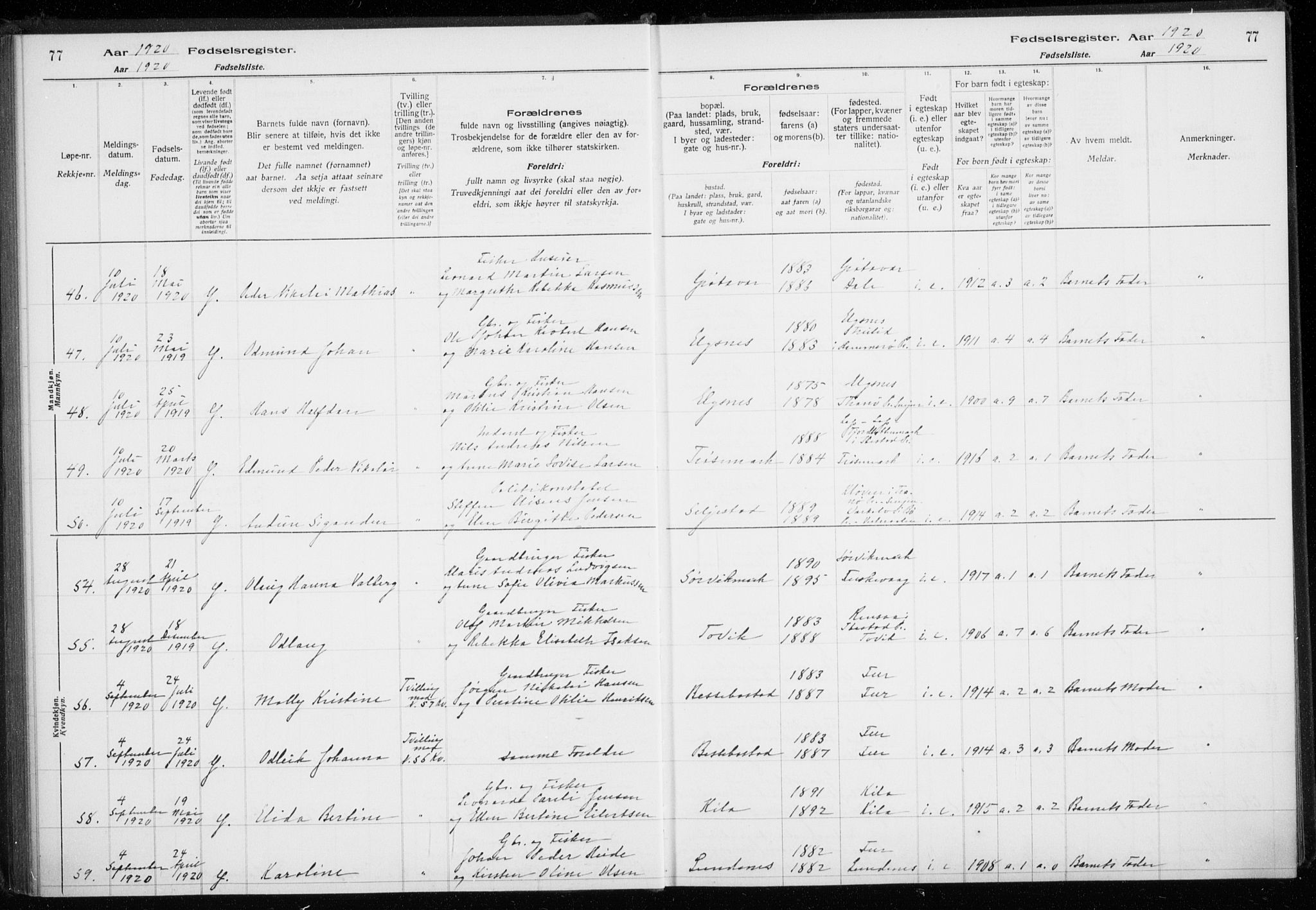 Trondenes sokneprestkontor, AV/SATØ-S-1319/I/Ia/L0089: Fødselsregister nr. 89, 1916-1925, s. 77