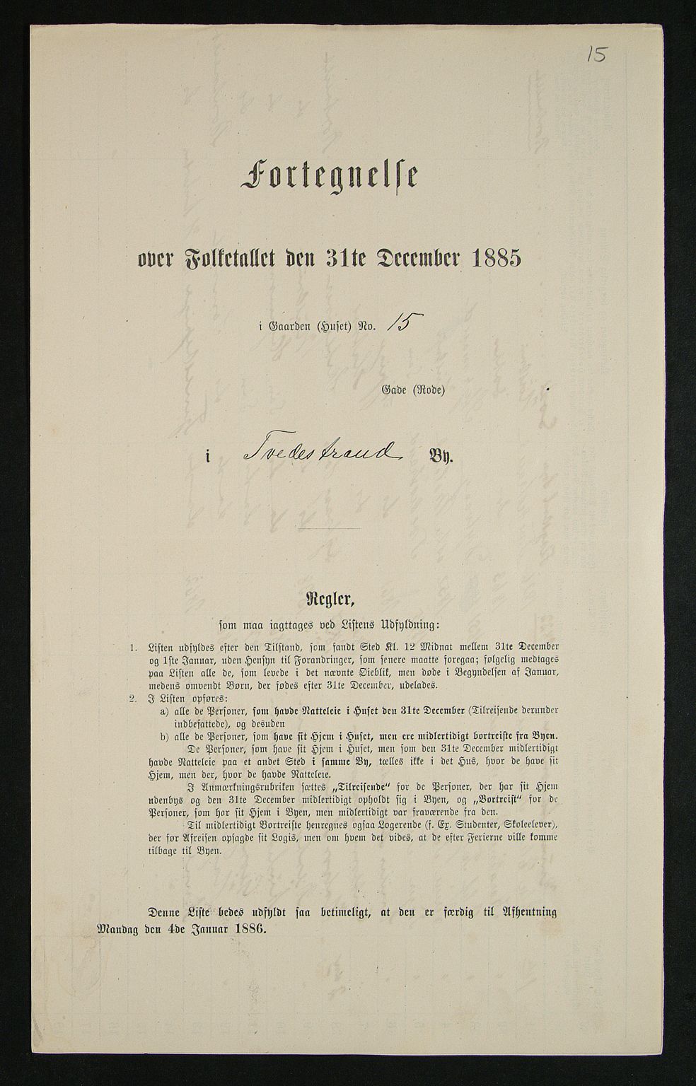 SAK, Folketelling 1885 for 0902 Tvedestrand ladested, 1885, s. 15