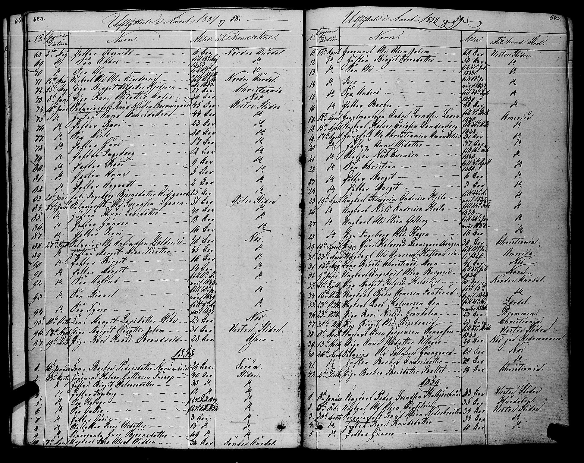 Gol kirkebøker, AV/SAKO-A-226/F/Fa/L0002: Ministerialbok nr. I 2, 1837-1863, s. 684-685