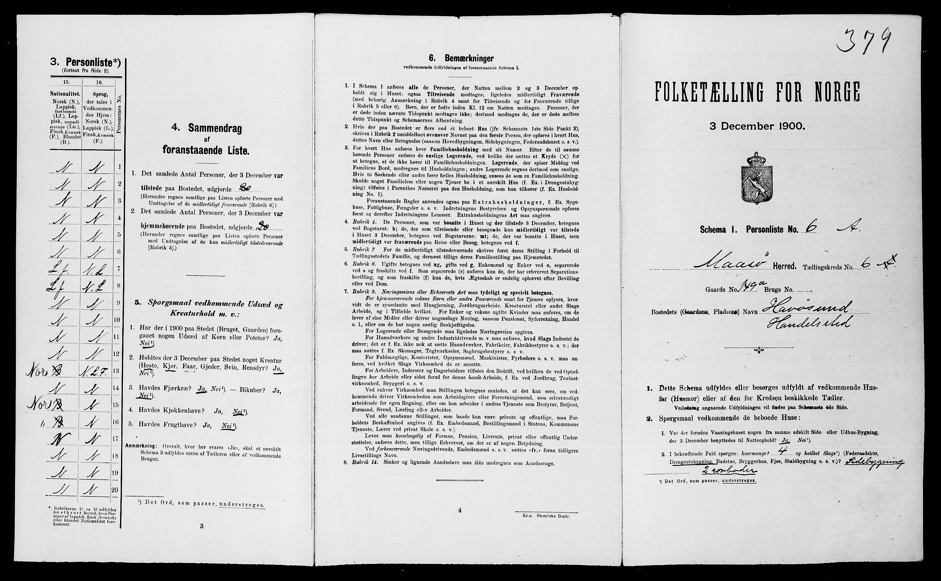 SATØ, Folketelling 1900 for 2018 Måsøy herred, 1900, s. 405