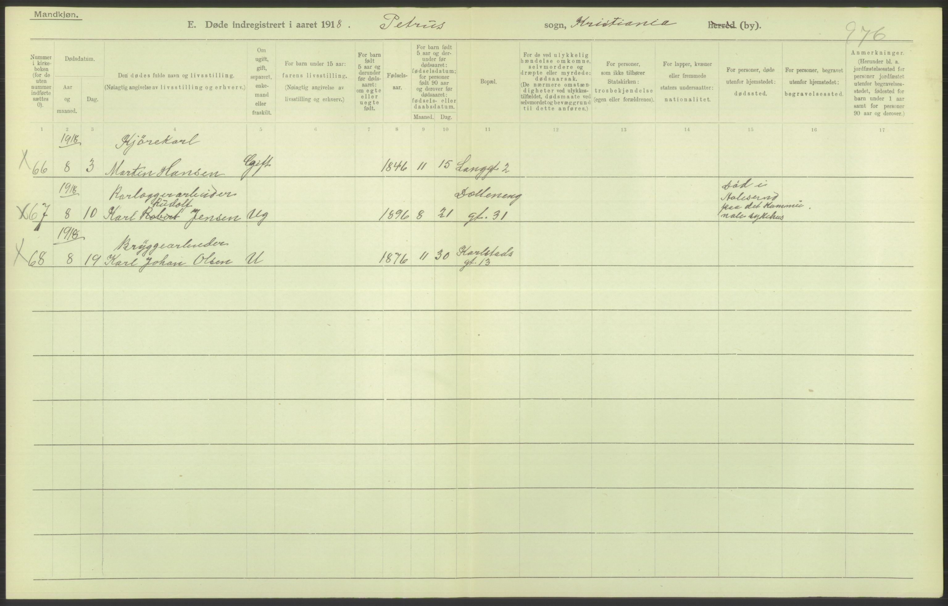 Statistisk sentralbyrå, Sosiodemografiske emner, Befolkning, AV/RA-S-2228/D/Df/Dfb/Dfbh/L0010: Kristiania: Døde, 1918, s. 576