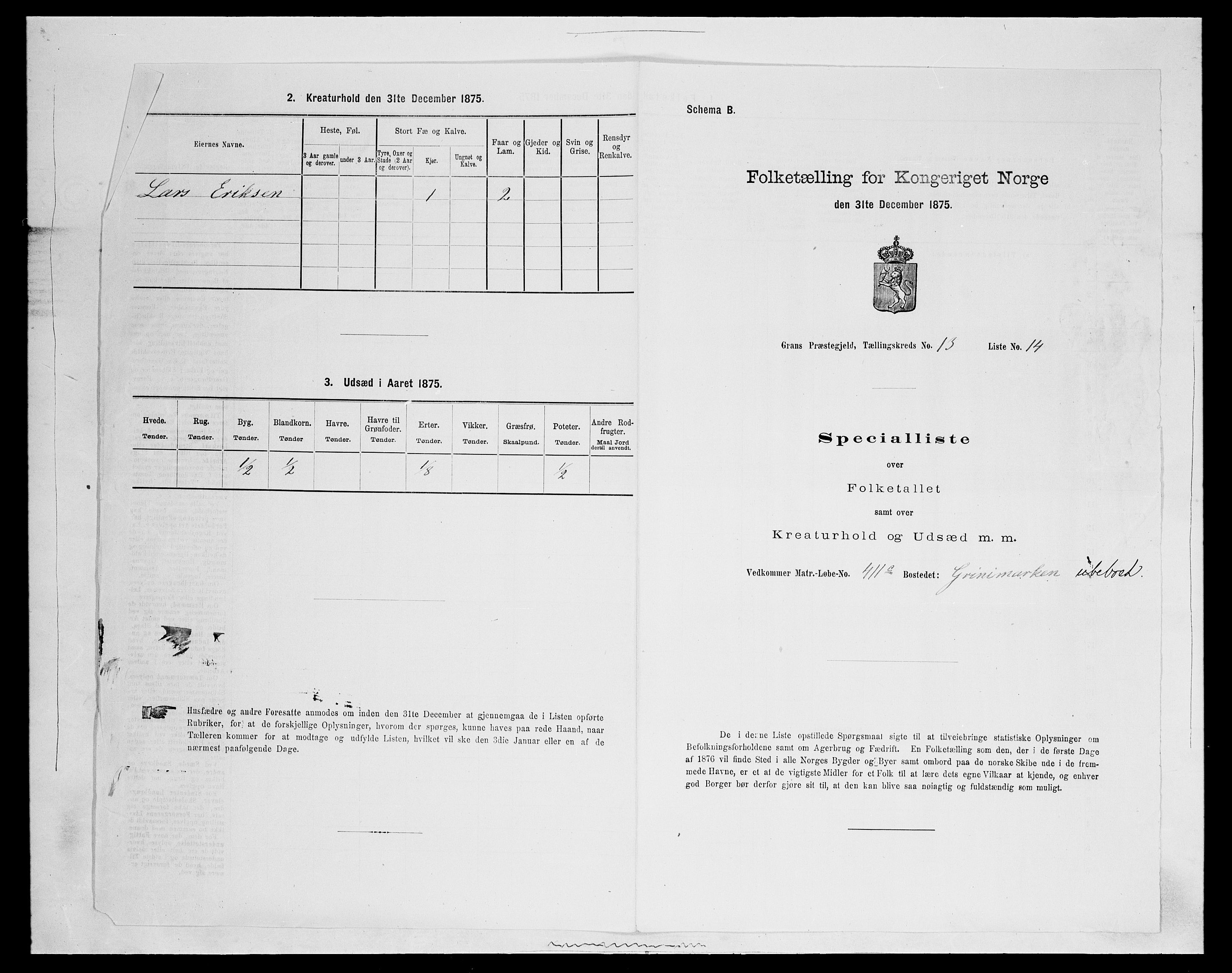 SAH, Folketelling 1875 for 0534P Gran prestegjeld, 1875, s. 2398