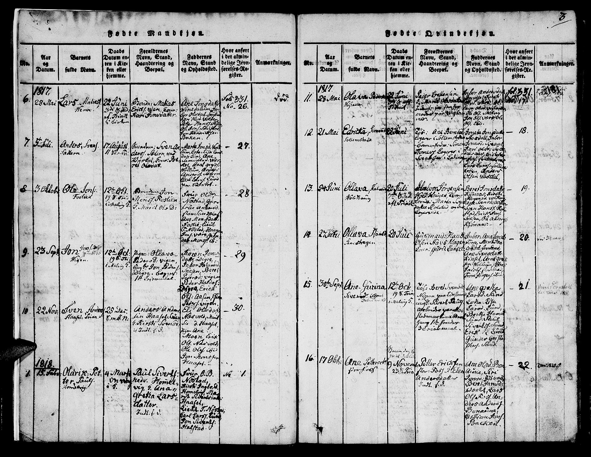Ministerialprotokoller, klokkerbøker og fødselsregistre - Sør-Trøndelag, SAT/A-1456/616/L0420: Klokkerbok nr. 616C03, 1817-1835, s. 3