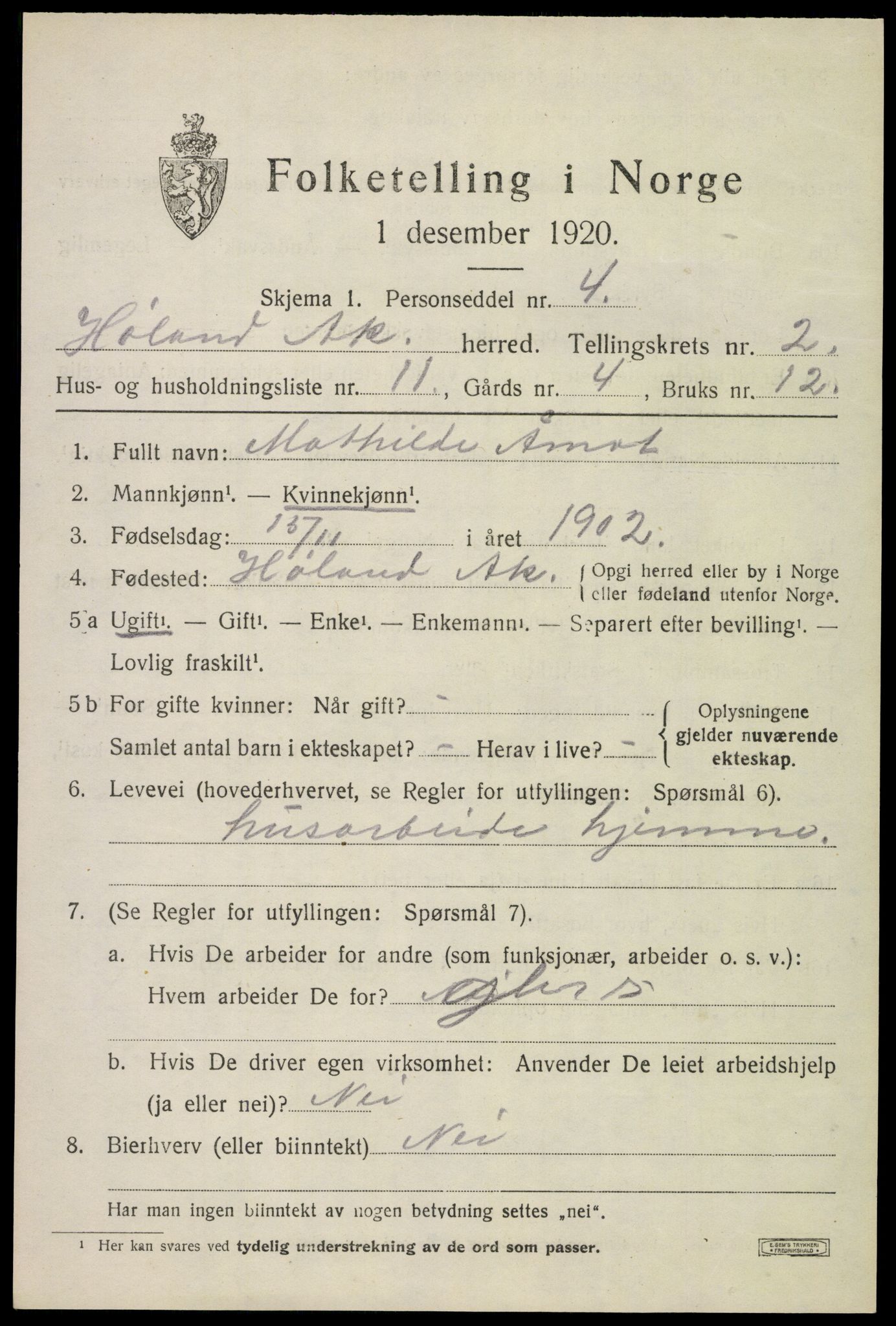 SAO, Folketelling 1920 for 0221 Høland herred, 1920, s. 4125