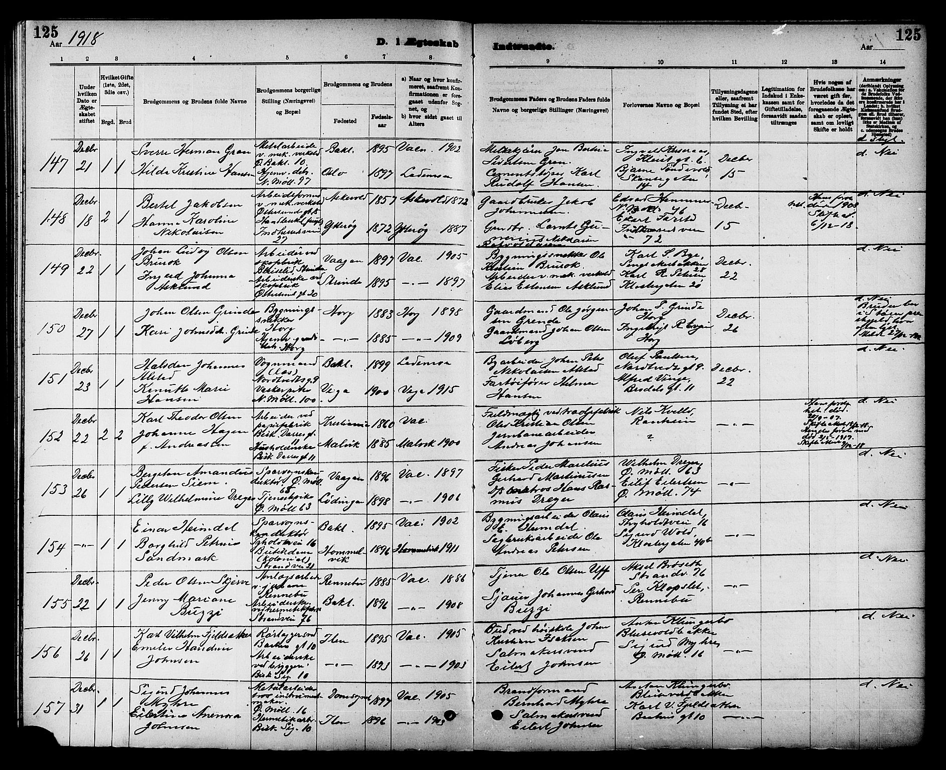 Ministerialprotokoller, klokkerbøker og fødselsregistre - Sør-Trøndelag, AV/SAT-A-1456/605/L0255: Klokkerbok nr. 605C02, 1908-1918, s. 125