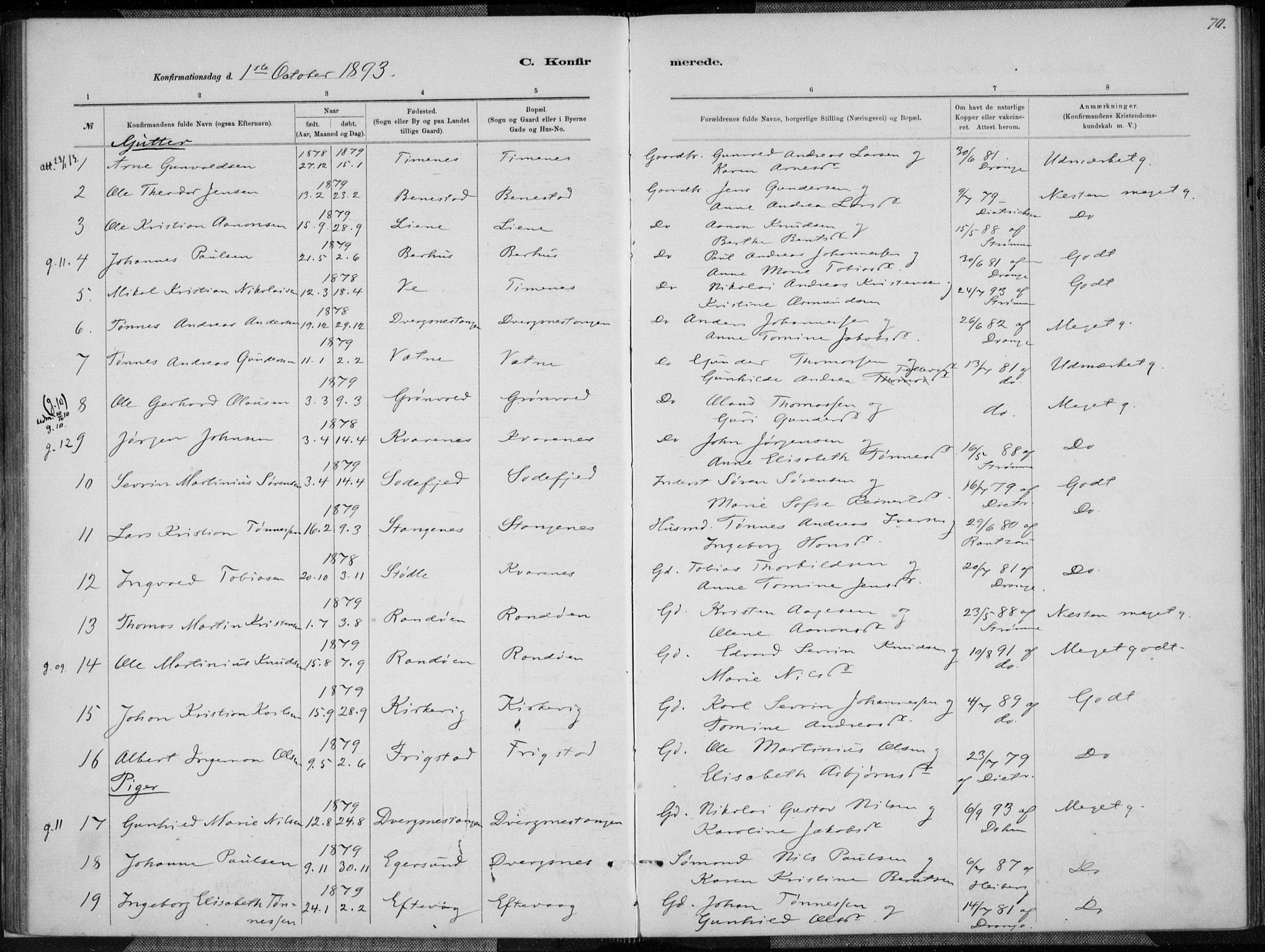 Oddernes sokneprestkontor, SAK/1111-0033/F/Fa/Fab/L0002: Ministerialbok nr. A 2, 1884-1903, s. 70
