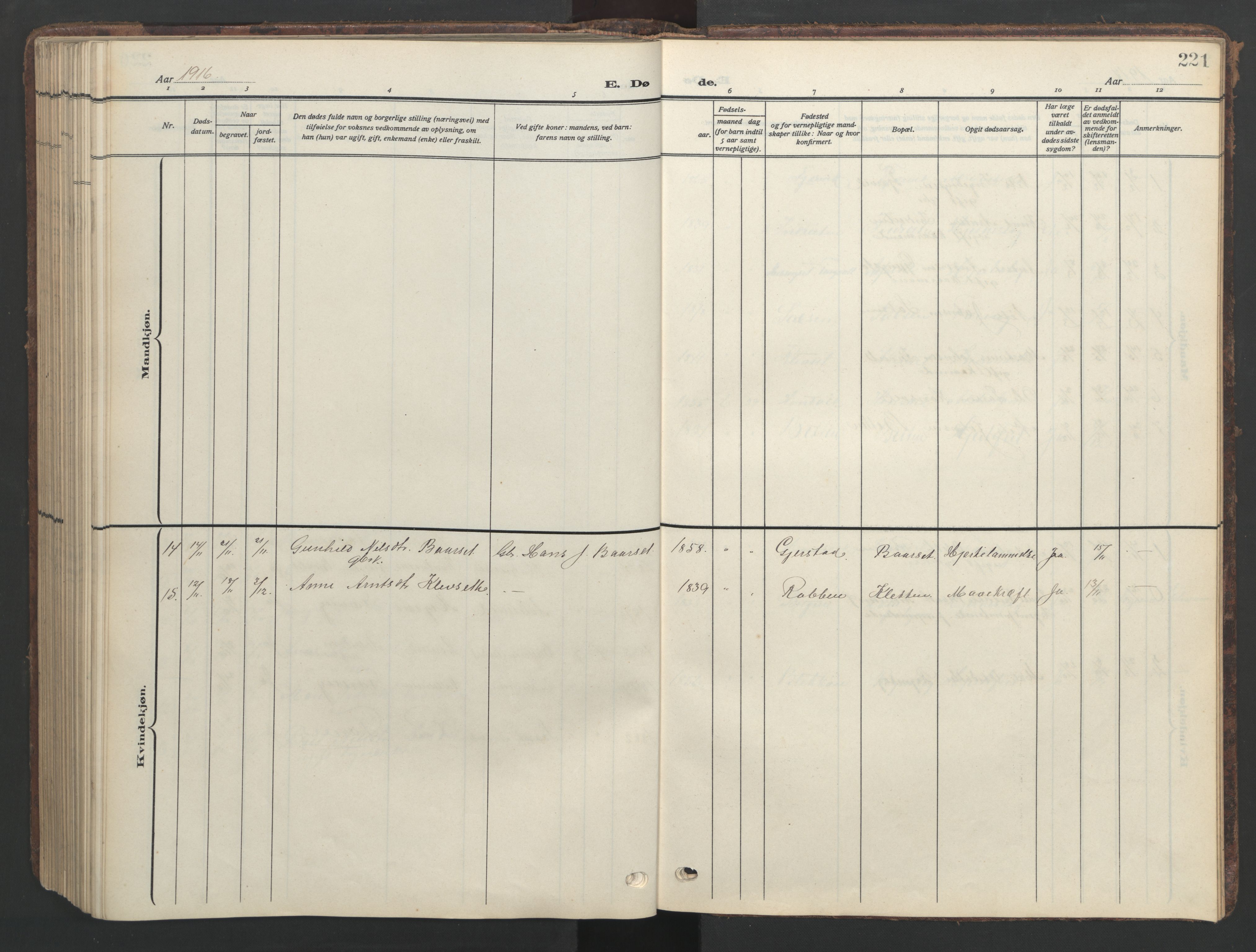 Ministerialprotokoller, klokkerbøker og fødselsregistre - Møre og Romsdal, AV/SAT-A-1454/576/L0891: Klokkerbok nr. 576C02, 1909-1946, s. 221