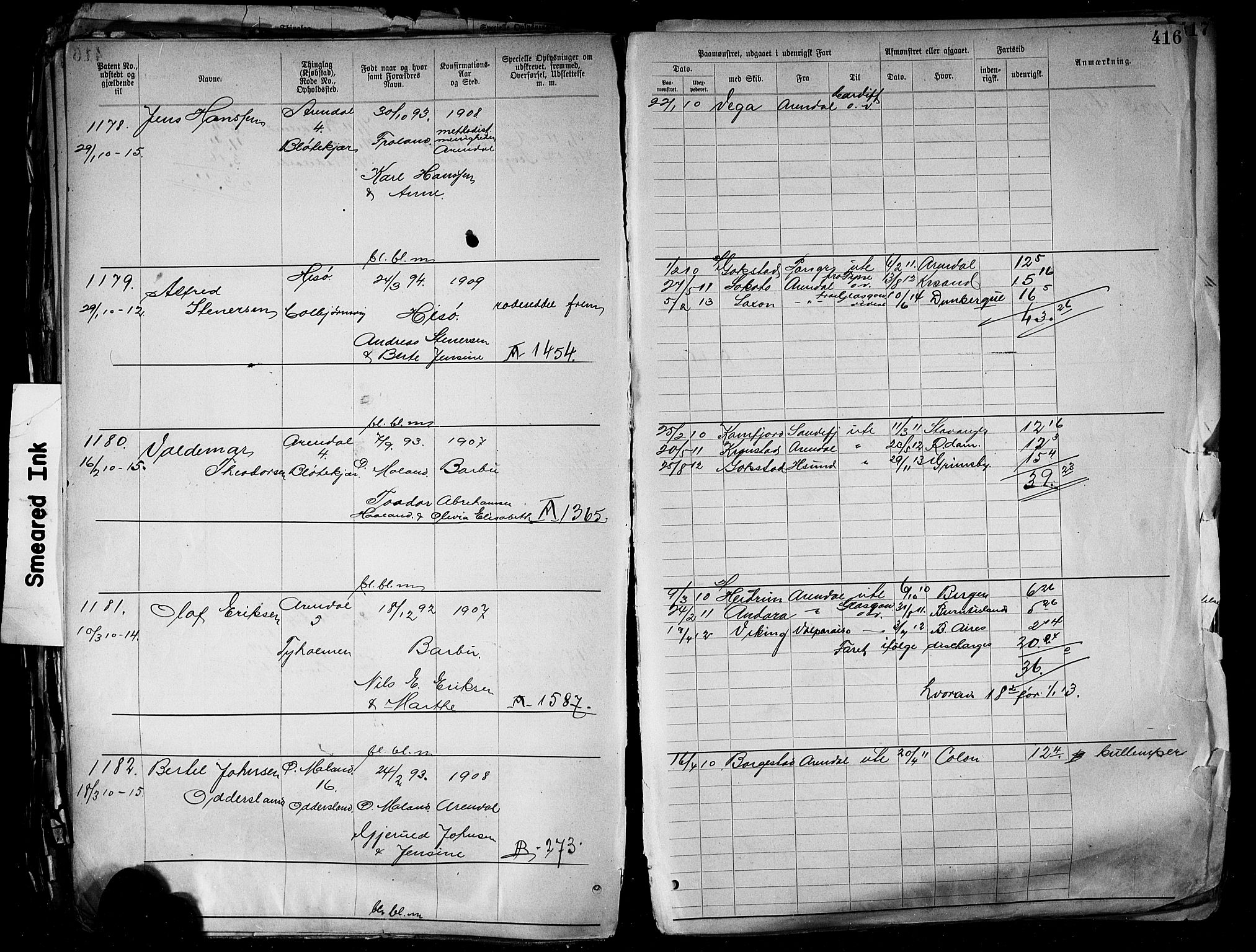 Arendal mønstringskrets, AV/SAK-2031-0012/F/Fa/L0004: Annotasjonsrulle nr 3828-4715 og nr 1-1296, S-4, 1892-1918, s. 432