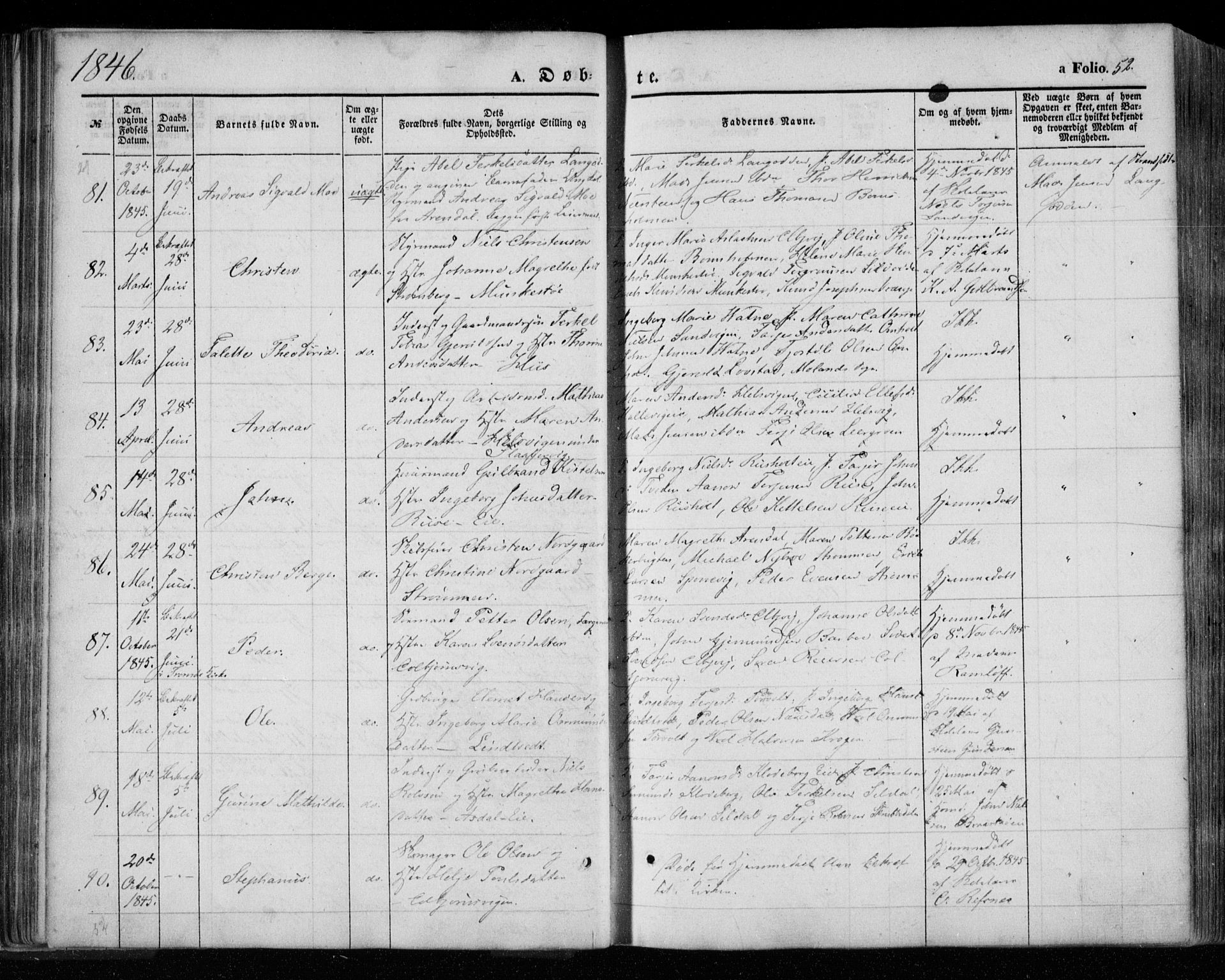 Øyestad sokneprestkontor, AV/SAK-1111-0049/F/Fa/L0014: Ministerialbok nr. A 14, 1843-1856, s. 52