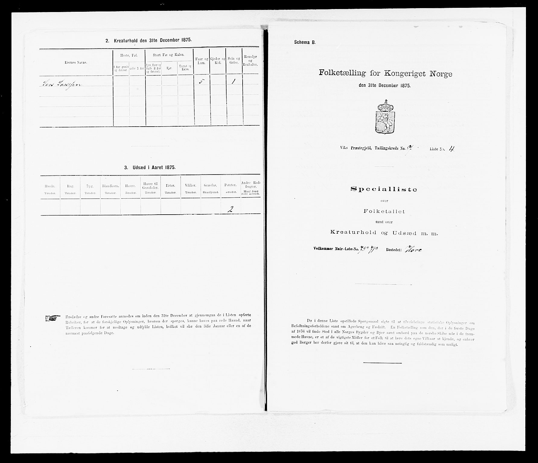 SAB, Folketelling 1875 for 1417P Vik prestegjeld, 1875, s. 819