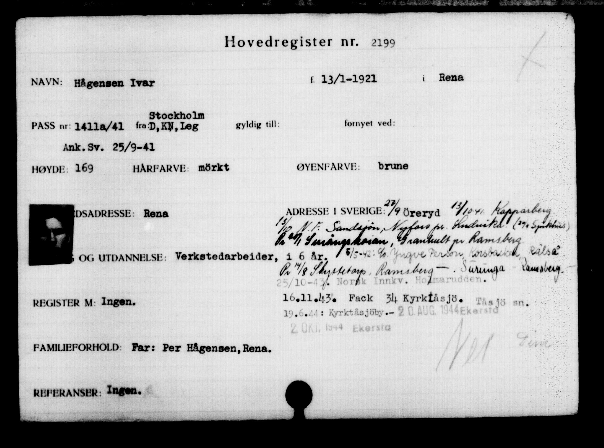 Utenriksstasjonene, Legasjonen i Stockholm, Flyktningkontoret, AV/RA-S-6753/V/Va/L0003: Kjesäterkartoteket, flyktninger med registreringsnr. 2001-3495, 1940-1945, s. 277