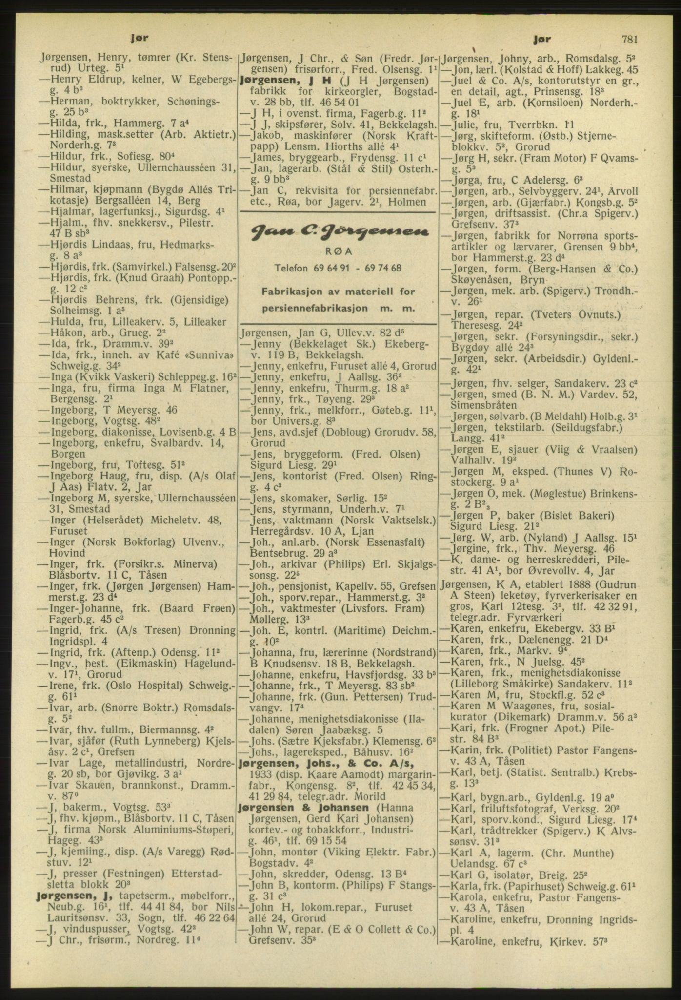 Kristiania/Oslo adressebok, PUBL/-, 1953, s. 781