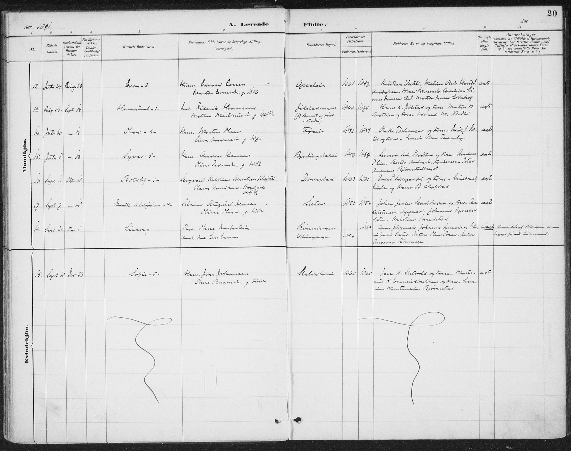 Romedal prestekontor, AV/SAH-PREST-004/K/L0008: Ministerialbok nr. 8, 1887-1905, s. 20