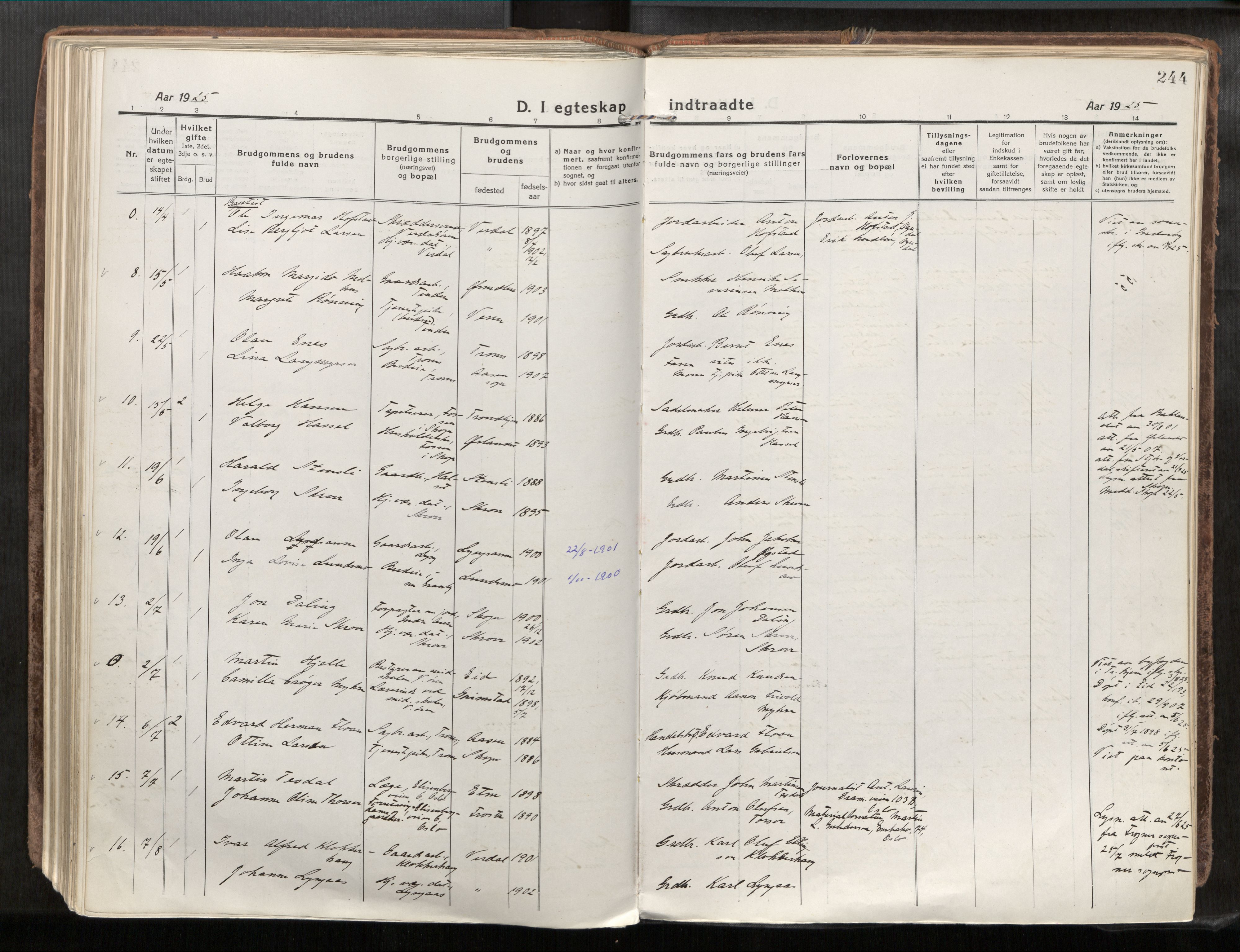 Verdal sokneprestkontor, AV/SAT-A-1156/2/H/Haa/L0001: Ministerialbok nr. 1, 1917-1932, s. 244