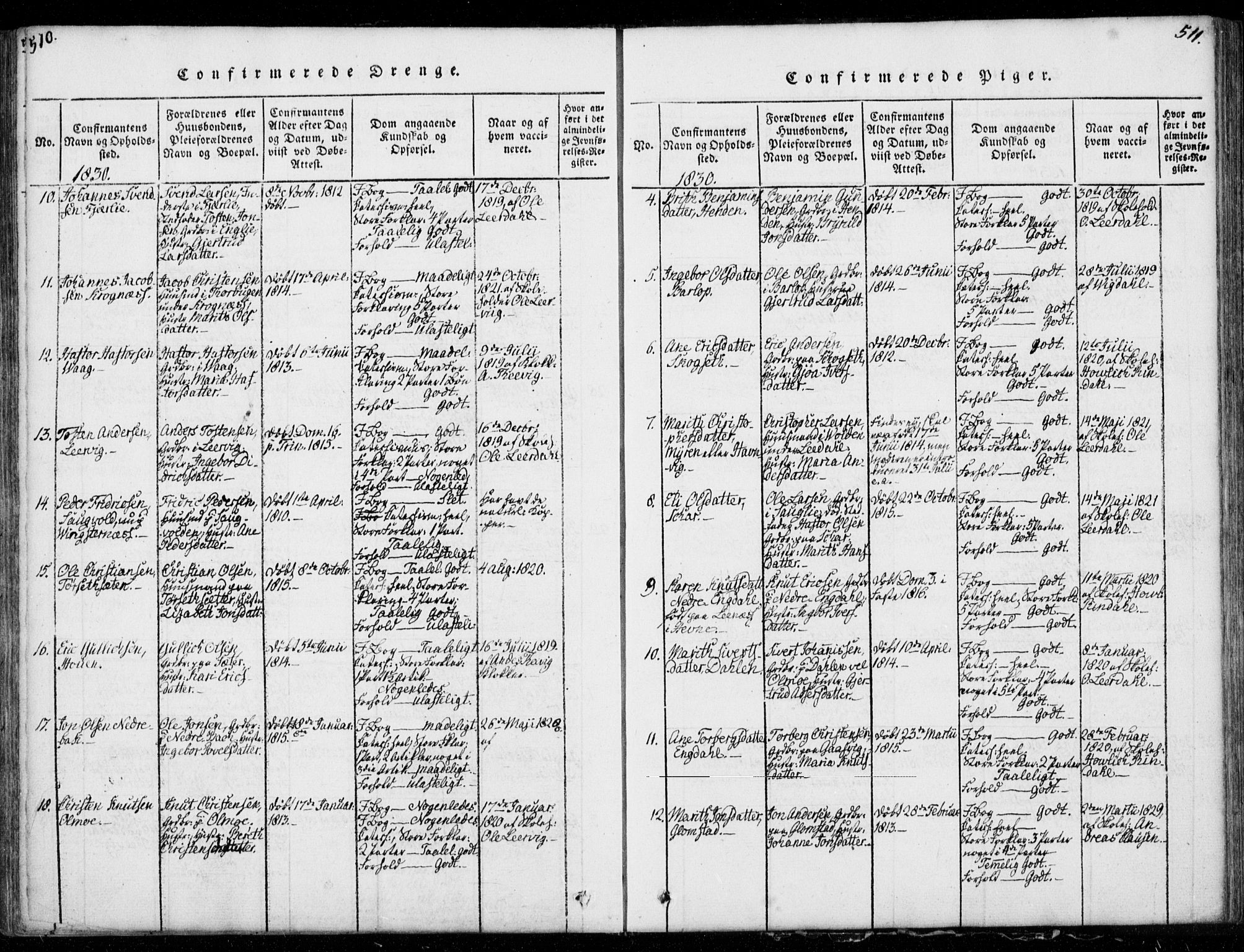 Ministerialprotokoller, klokkerbøker og fødselsregistre - Møre og Romsdal, AV/SAT-A-1454/578/L0903: Ministerialbok nr. 578A02, 1819-1838, s. 510-511