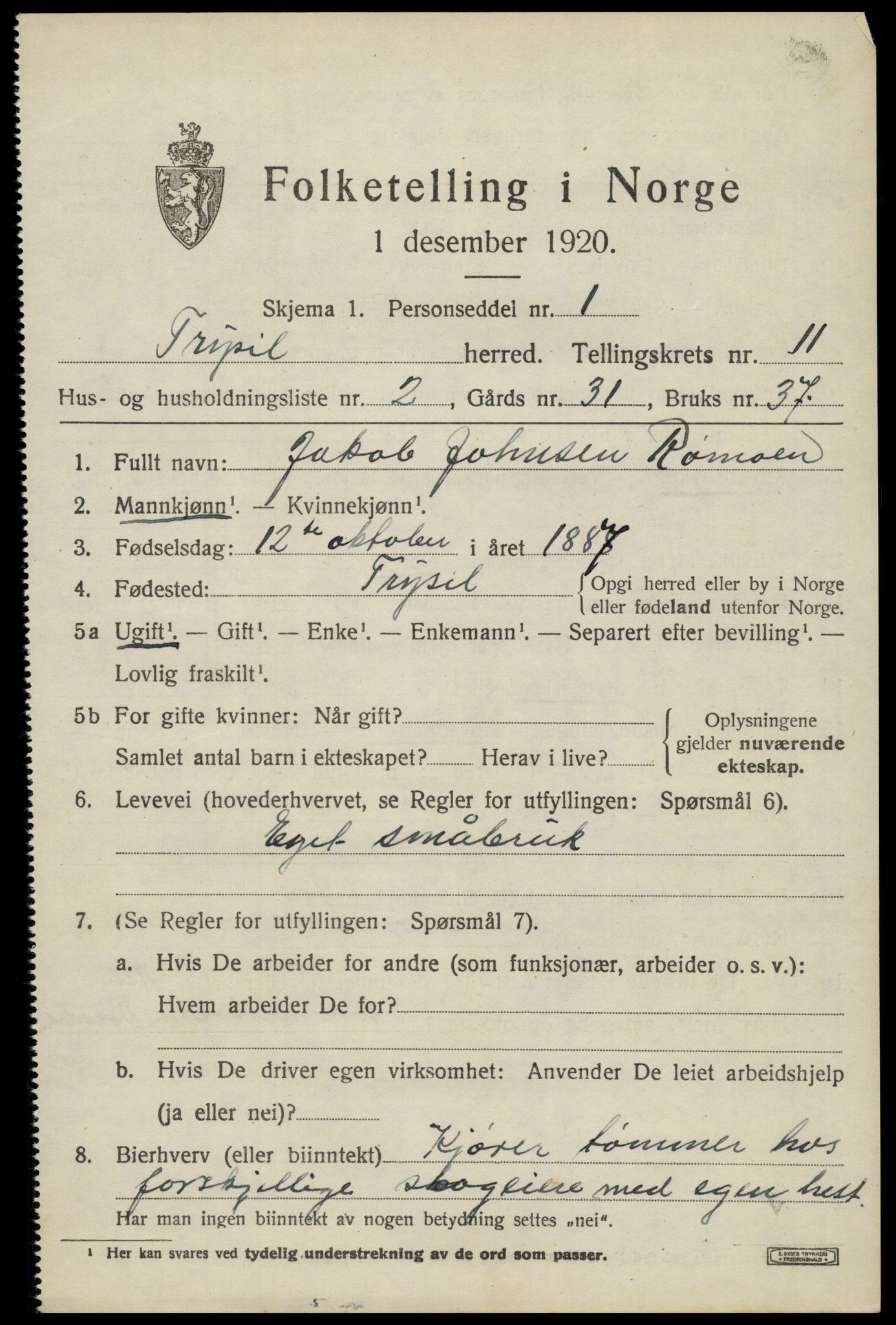 SAH, Folketelling 1920 for 0428 Trysil herred, 1920, s. 6979