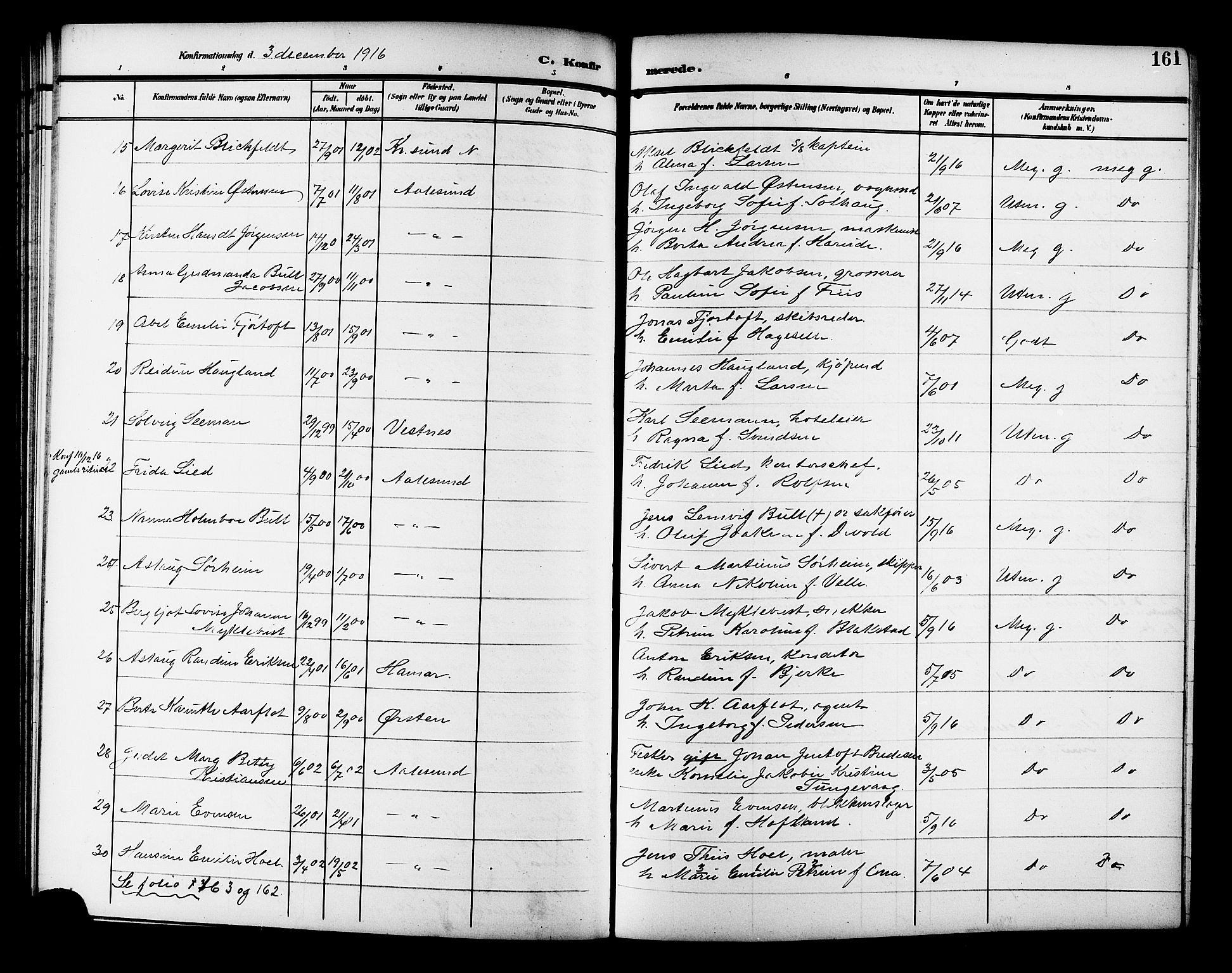 Ministerialprotokoller, klokkerbøker og fødselsregistre - Møre og Romsdal, AV/SAT-A-1454/529/L0470: Klokkerbok nr. 529C07, 1907-1917, s. 161