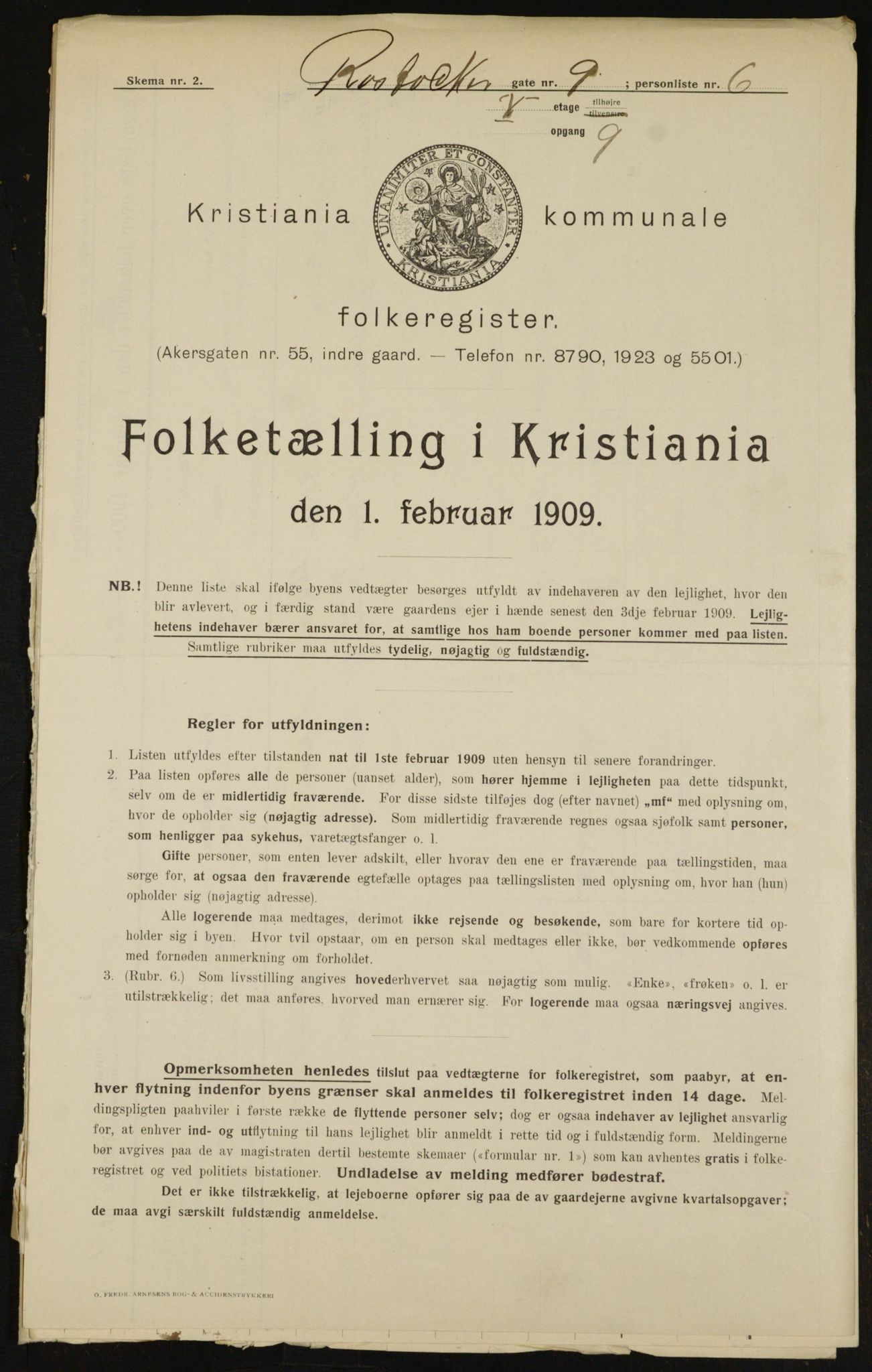 OBA, Kommunal folketelling 1.2.1909 for Kristiania kjøpstad, 1909, s. 76827