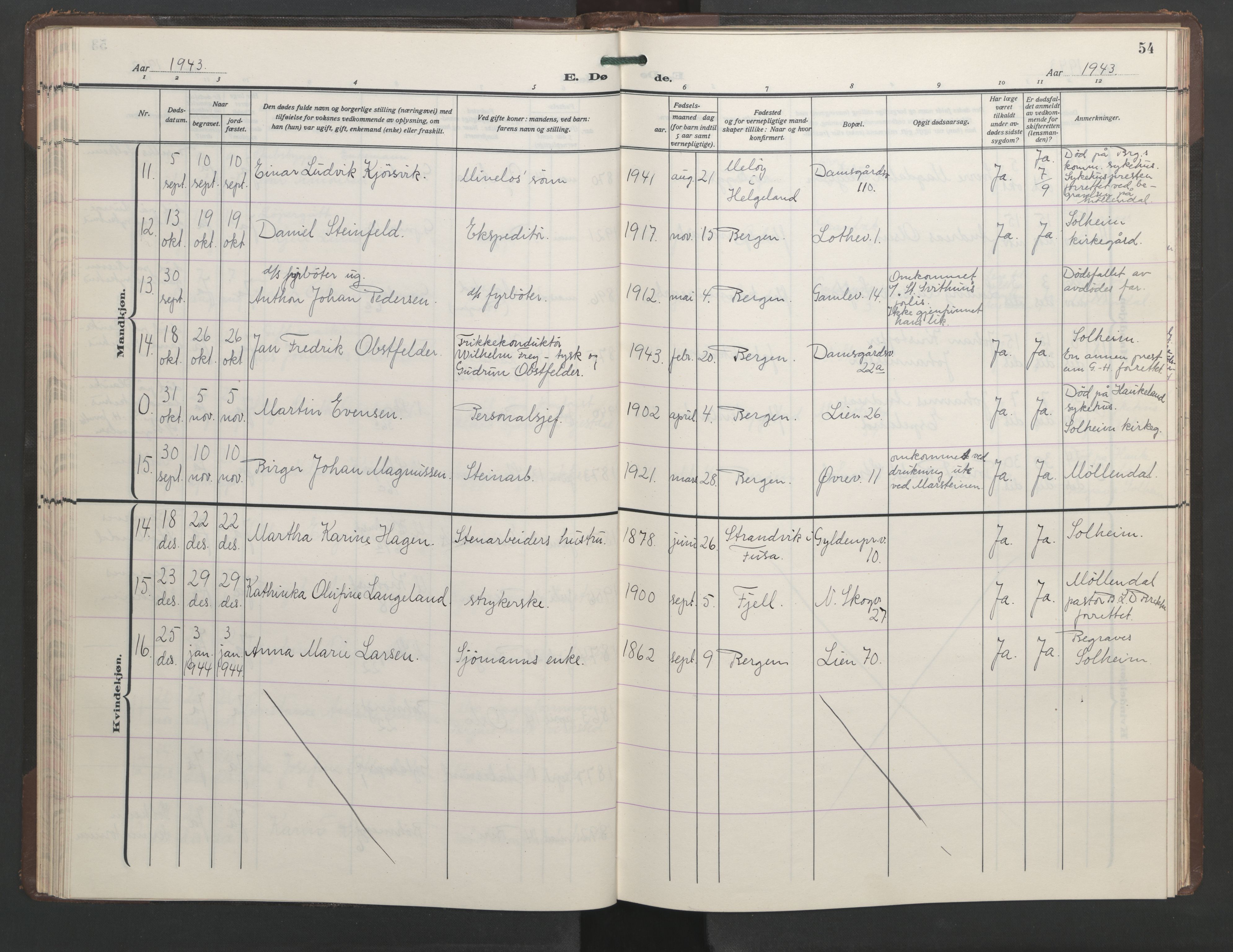 St. Markus sokneprestembete, AV/SAB-A-99935: Klokkerbok nr. D 1, 1928-1961, s. 53b-54a