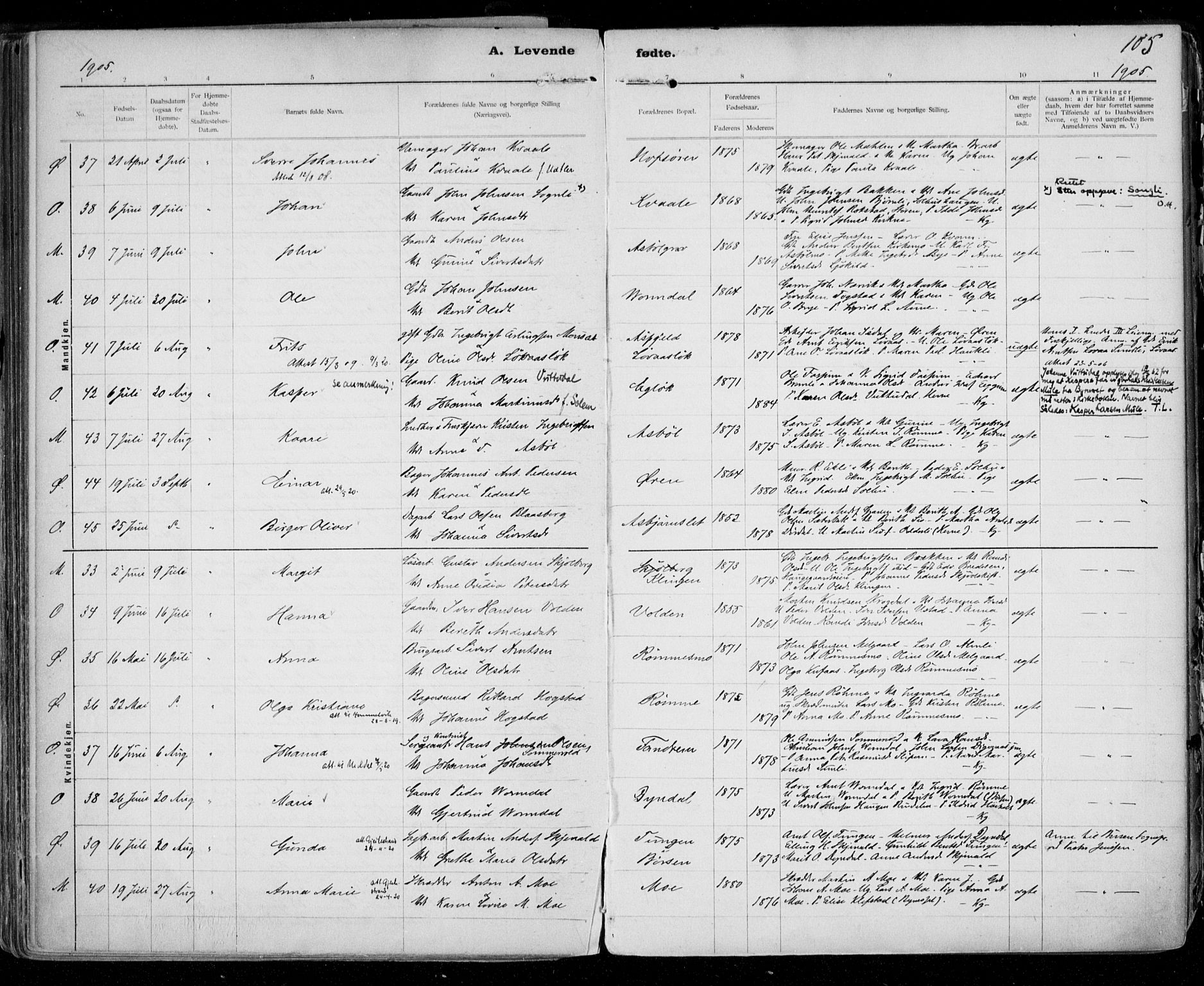 Ministerialprotokoller, klokkerbøker og fødselsregistre - Sør-Trøndelag, SAT/A-1456/668/L0811: Ministerialbok nr. 668A11, 1894-1913, s. 105