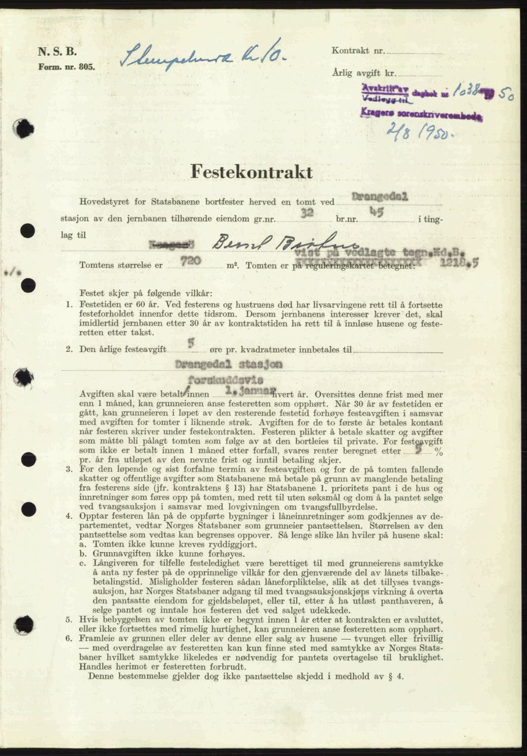 Kragerø sorenskriveri, SAKO/A-65/G/Ga/Gac/L0003: Pantebok nr. A-3, 1949-1950, Dagboknr: 1038/1950