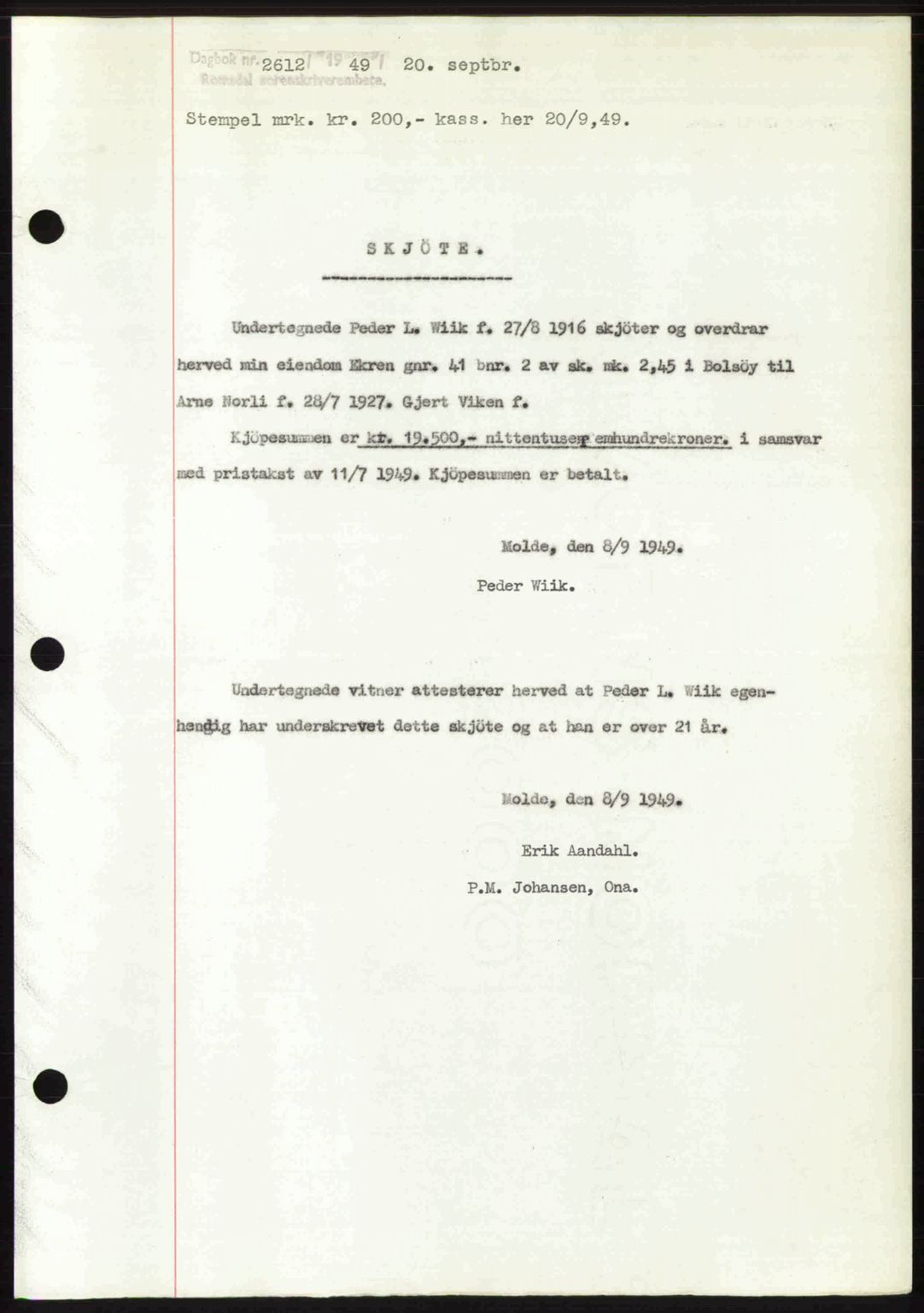 Romsdal sorenskriveri, AV/SAT-A-4149/1/2/2C: Pantebok nr. A31, 1949-1949, Dagboknr: 2612/1949