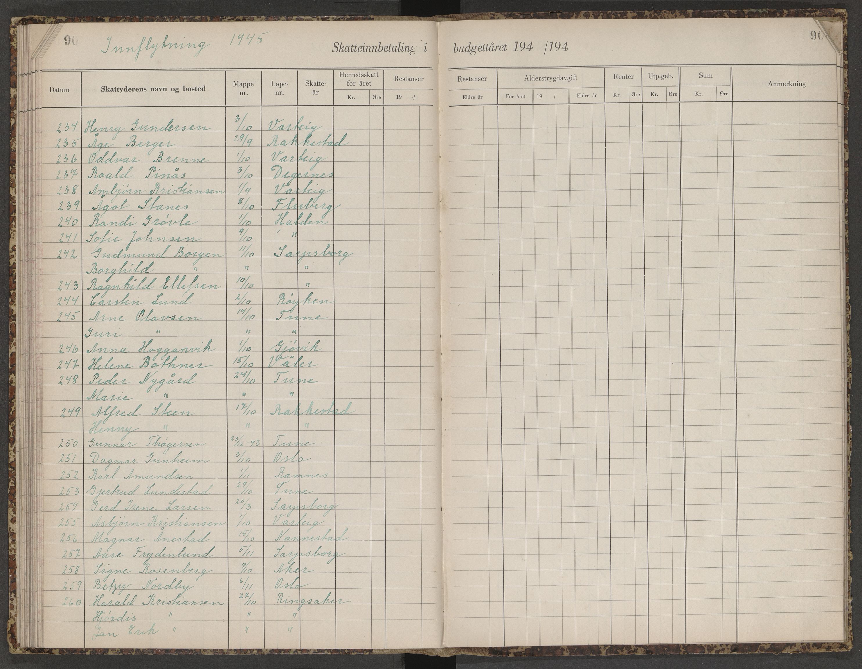 Skjeberg folkeregister, AV/SAO-A-10495/K/Ka/L0003: Fortegnelse over inn- og utflyttede, 1943-1947, s. 90