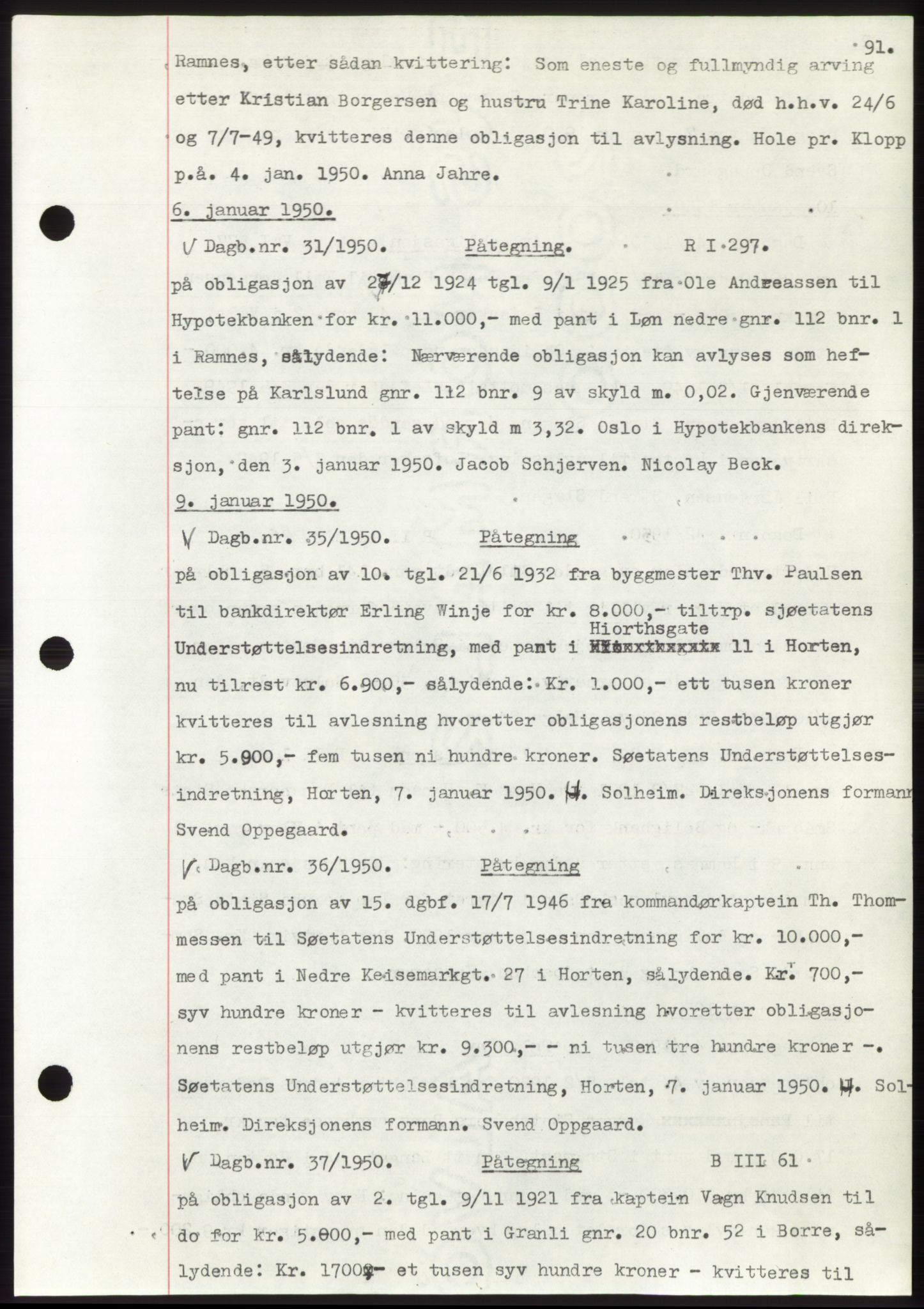 Horten sorenskriveri, SAKO/A-133/G/Ga/Gab/L0008: Pantebok nr. B-13 - B-14, 1949-1950, Dagboknr: 31/1950