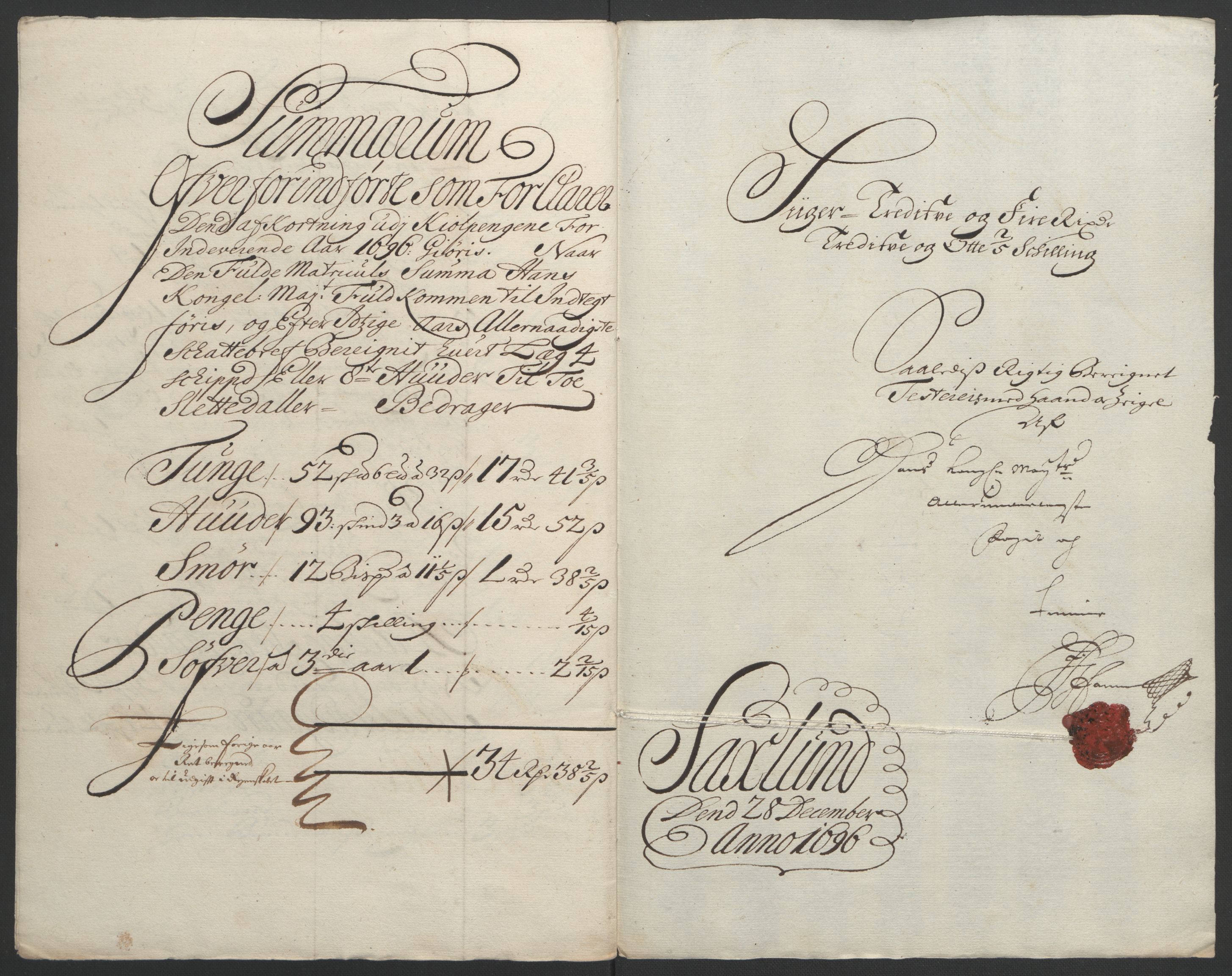 Rentekammeret inntil 1814, Reviderte regnskaper, Fogderegnskap, AV/RA-EA-4092/R16/L1036: Fogderegnskap Hedmark, 1695-1696, s. 425