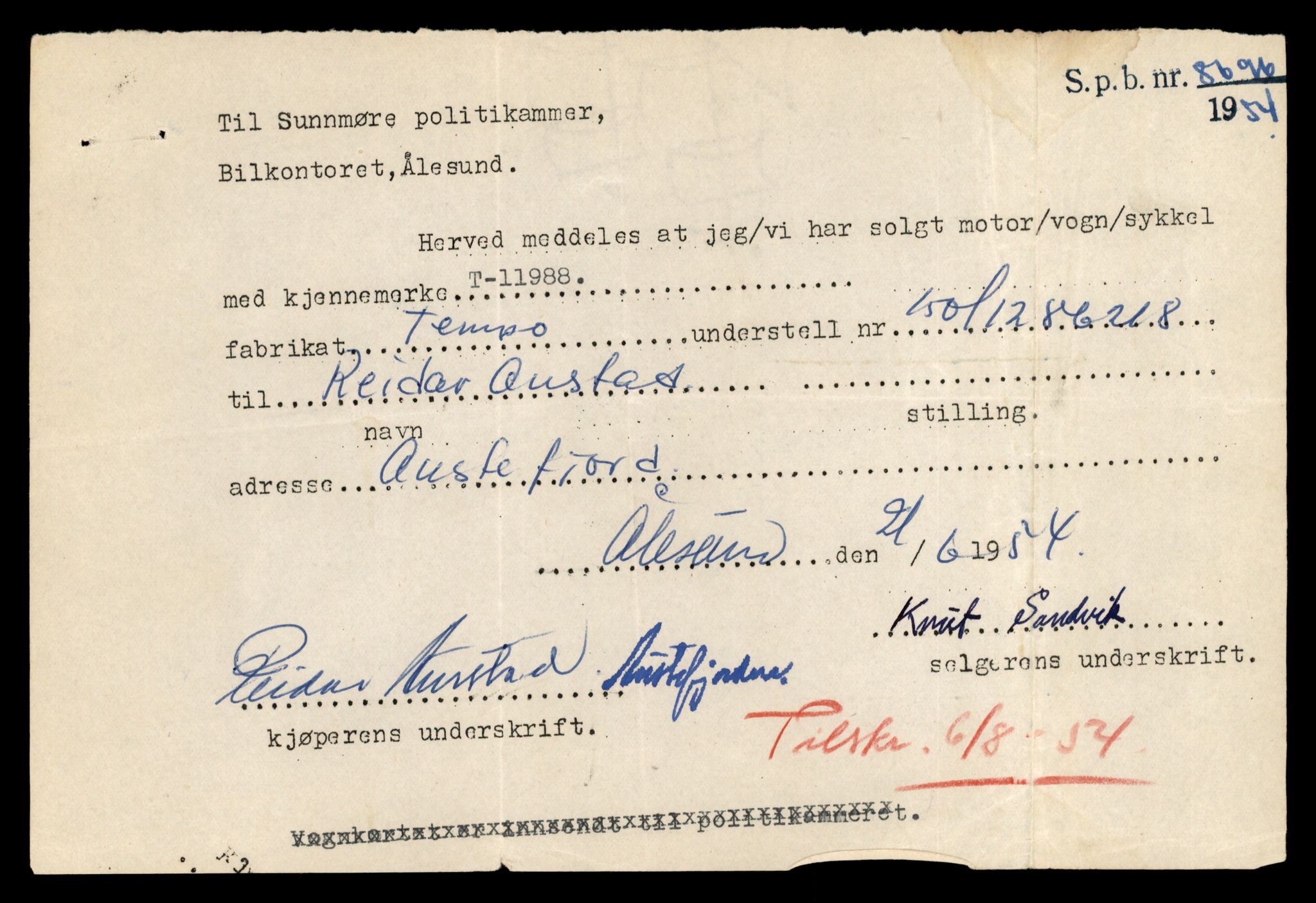 Møre og Romsdal vegkontor - Ålesund trafikkstasjon, AV/SAT-A-4099/F/Fe/L0031: Registreringskort for kjøretøy T 11800 - T 11996, 1927-1998, s. 3254