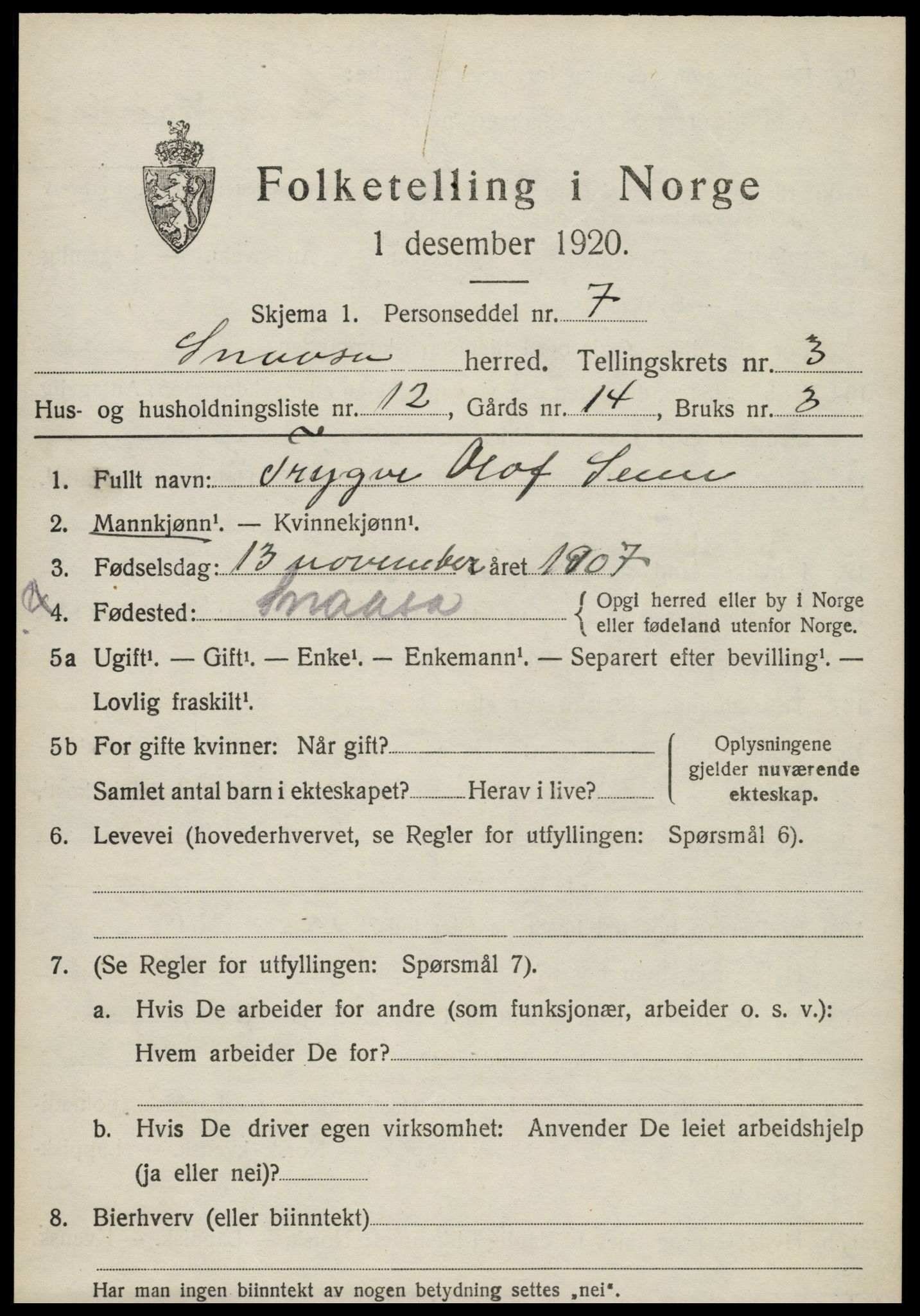 SAT, Folketelling 1920 for 1736 Snåsa herred, 1920, s. 1684