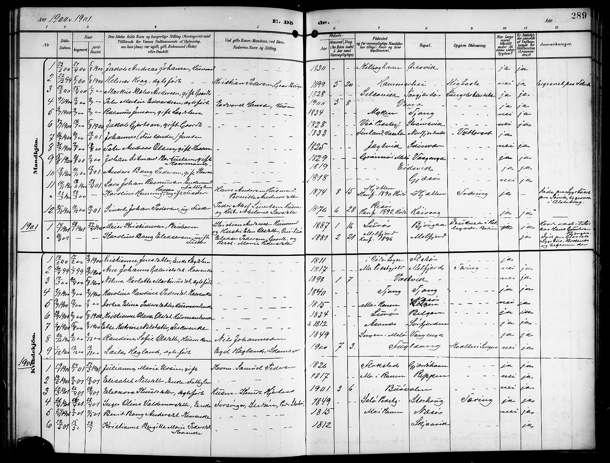 Ministerialprotokoller, klokkerbøker og fødselsregistre - Nordland, SAT/A-1459/841/L0621: Klokkerbok nr. 841C05, 1897-1923, s. 289