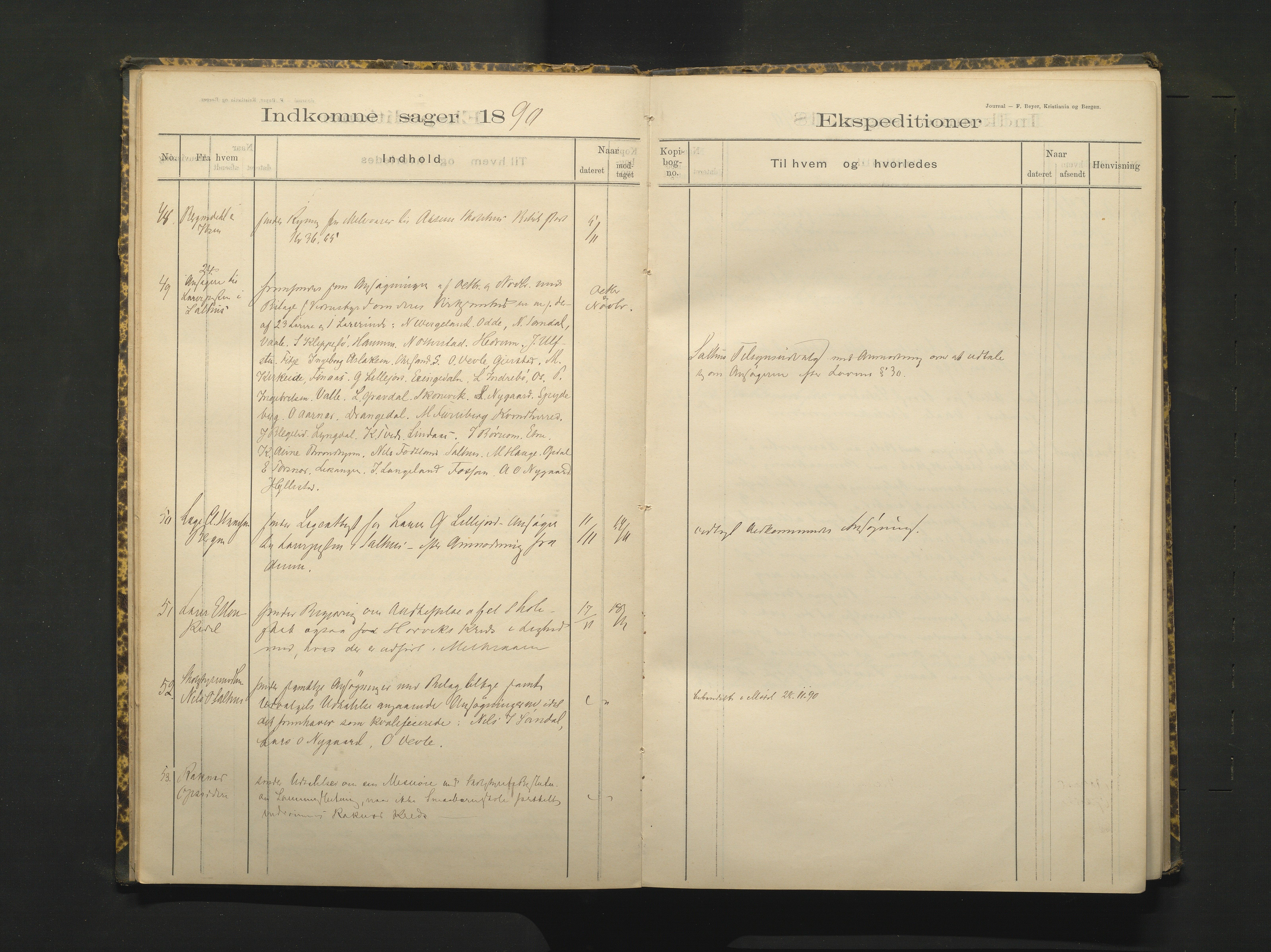 Hamre kommune. Skulestyret, IKAH/1254-211/C/Ca/L0002: Postjournal for Hamre skulestyre, 1890-1901