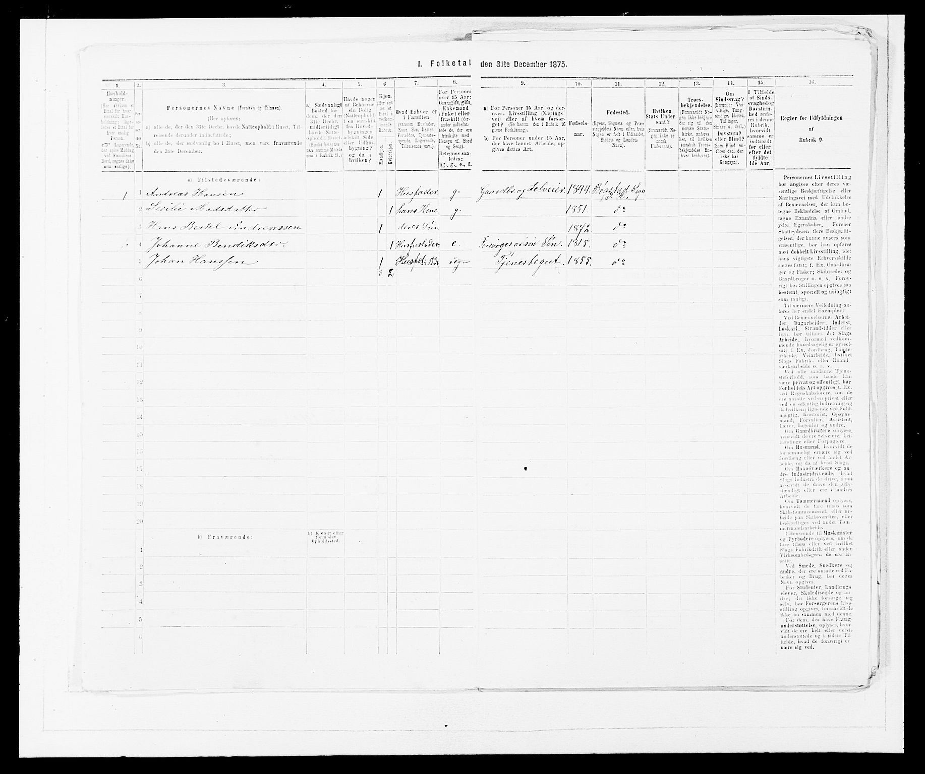 SAB, Folketelling 1875 for 1430P Indre Holmedal prestegjeld, 1875, s. 323