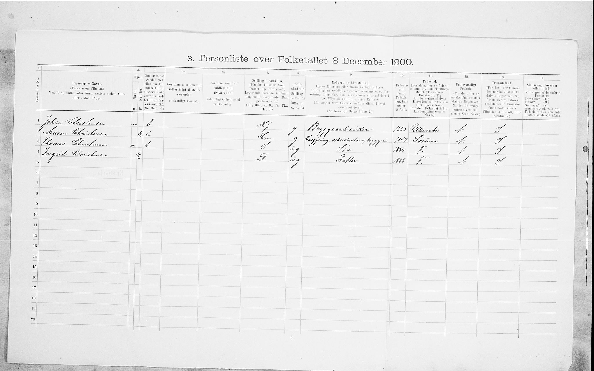 SAO, Folketelling 1900 for 0301 Kristiania kjøpstad, 1900, s. 86719