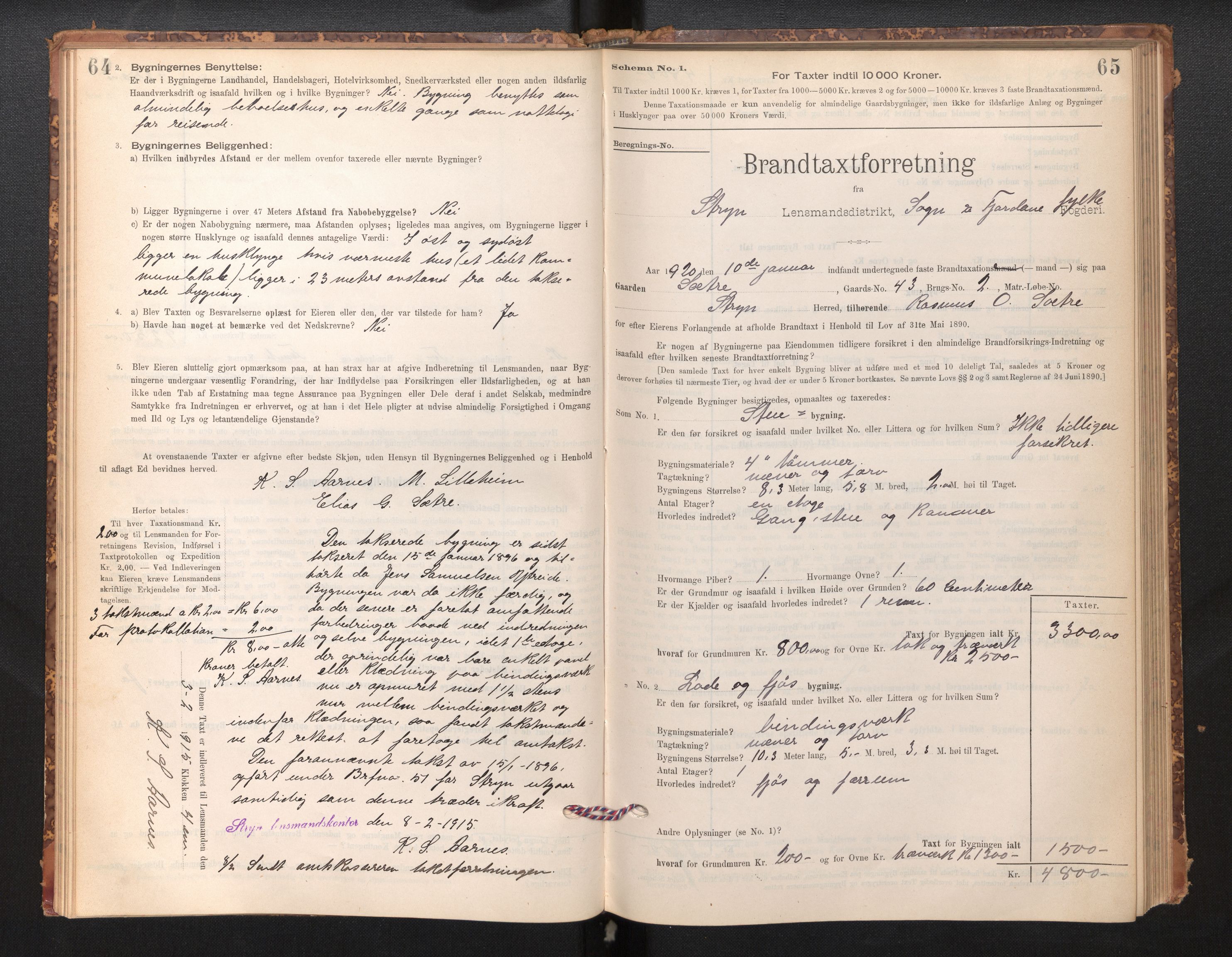 Lensmannen i Stryn og Innvik, SAB/A-30201/0012/L0002: Branntakstprotokoll, skjematakst, 1894-1942, s. 64-65