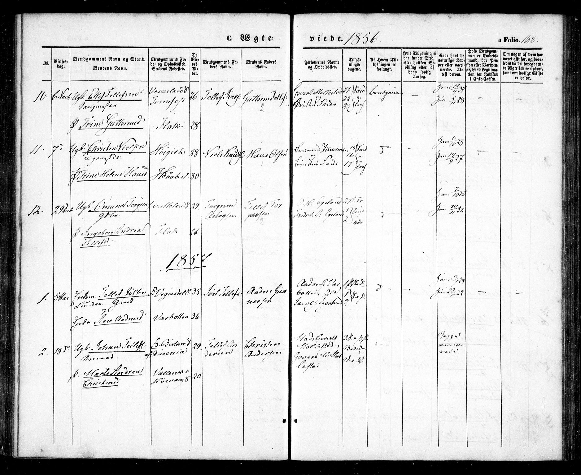Birkenes sokneprestkontor, SAK/1111-0004/F/Fa/L0003: Ministerialbok nr. A 3, 1850-1866, s. 168