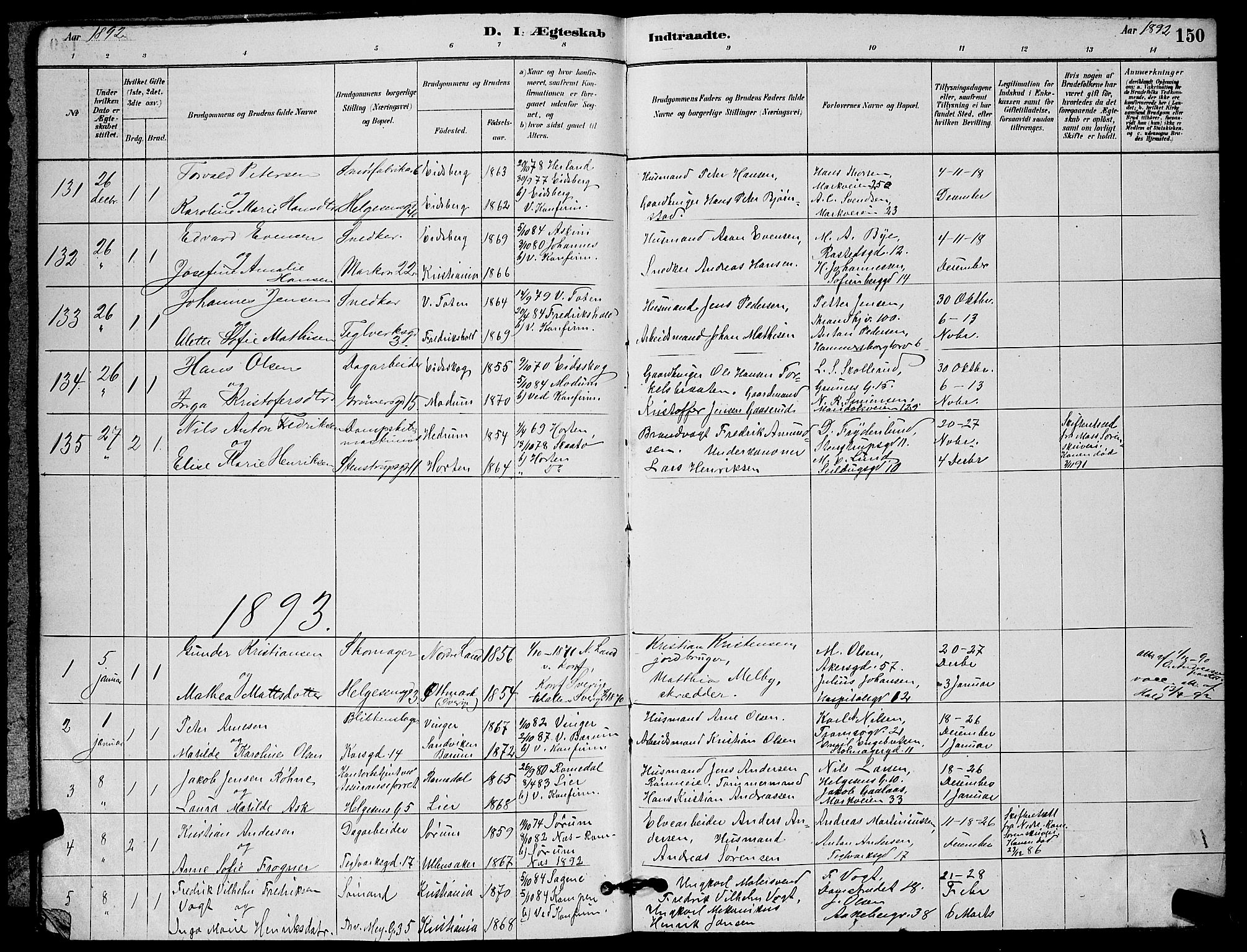 Paulus prestekontor Kirkebøker, AV/SAO-A-10871/G/Ga/L0005: Klokkerbok nr. 5, 1879-1893, s. 150