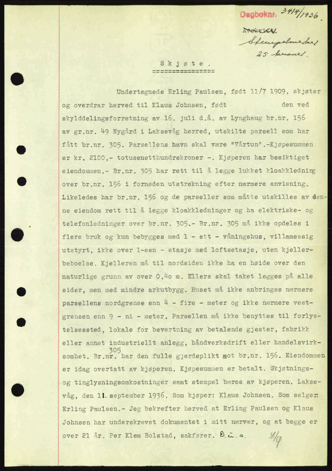 Midhordland sorenskriveri, SAB/A-3001/1/G/Gb/Gbk/L0001: Pantebok nr. A1-6, 1936-1937, Dagboknr: 3414/1936