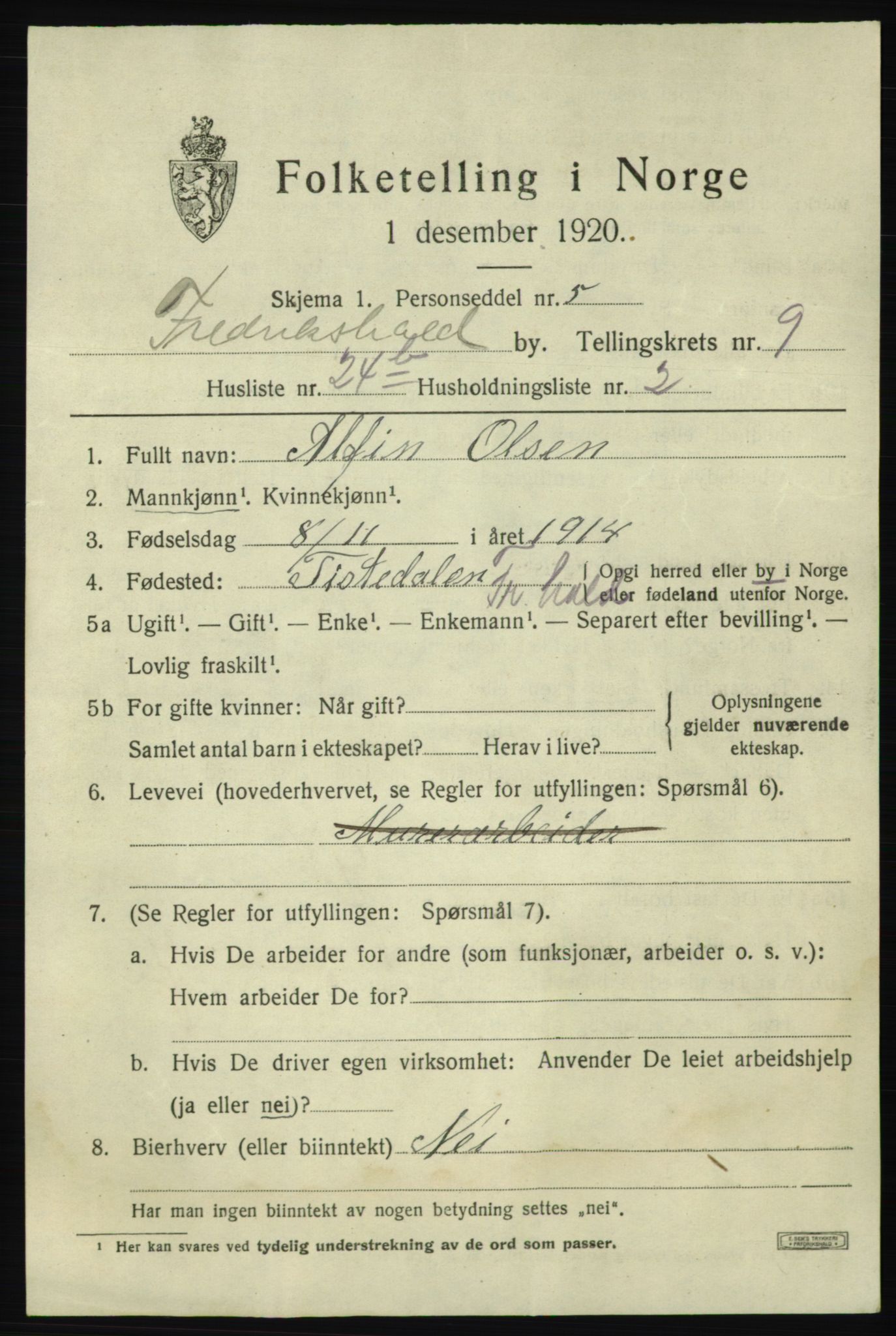 SAO, Folketelling 1920 for 0101 Fredrikshald kjøpstad, 1920, s. 16311