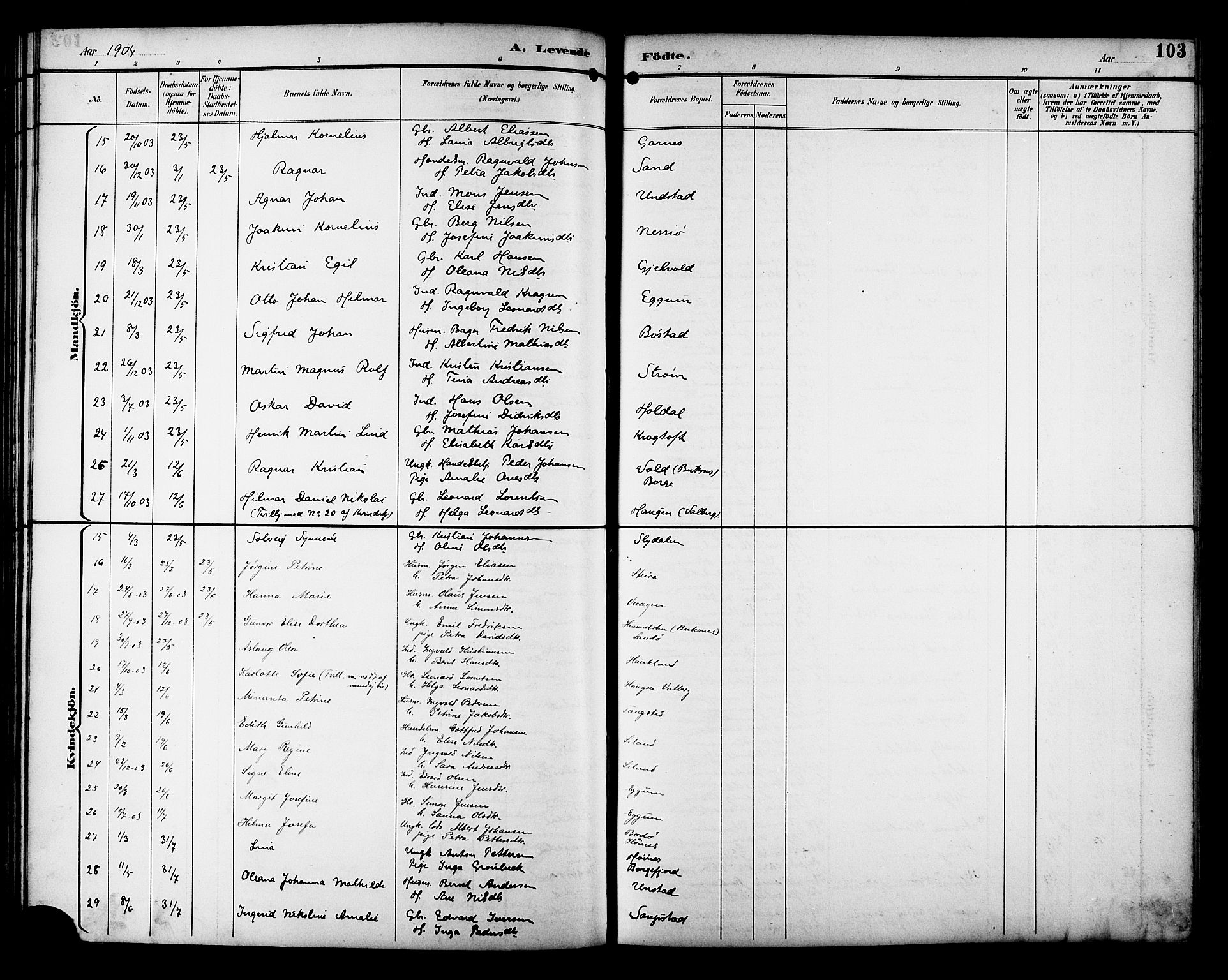 Ministerialprotokoller, klokkerbøker og fødselsregistre - Nordland, AV/SAT-A-1459/880/L1141: Klokkerbok nr. 880C03, 1893-1928, s. 103