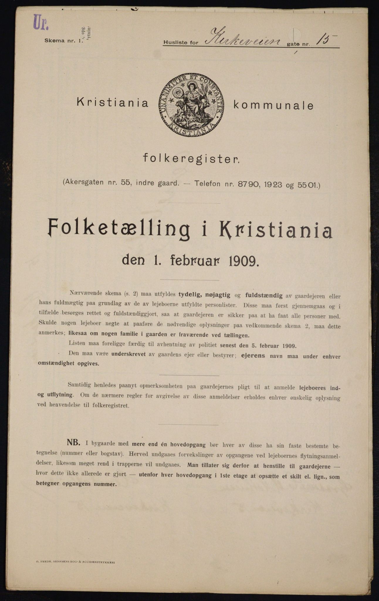 OBA, Kommunal folketelling 1.2.1909 for Kristiania kjøpstad, 1909, s. 46468