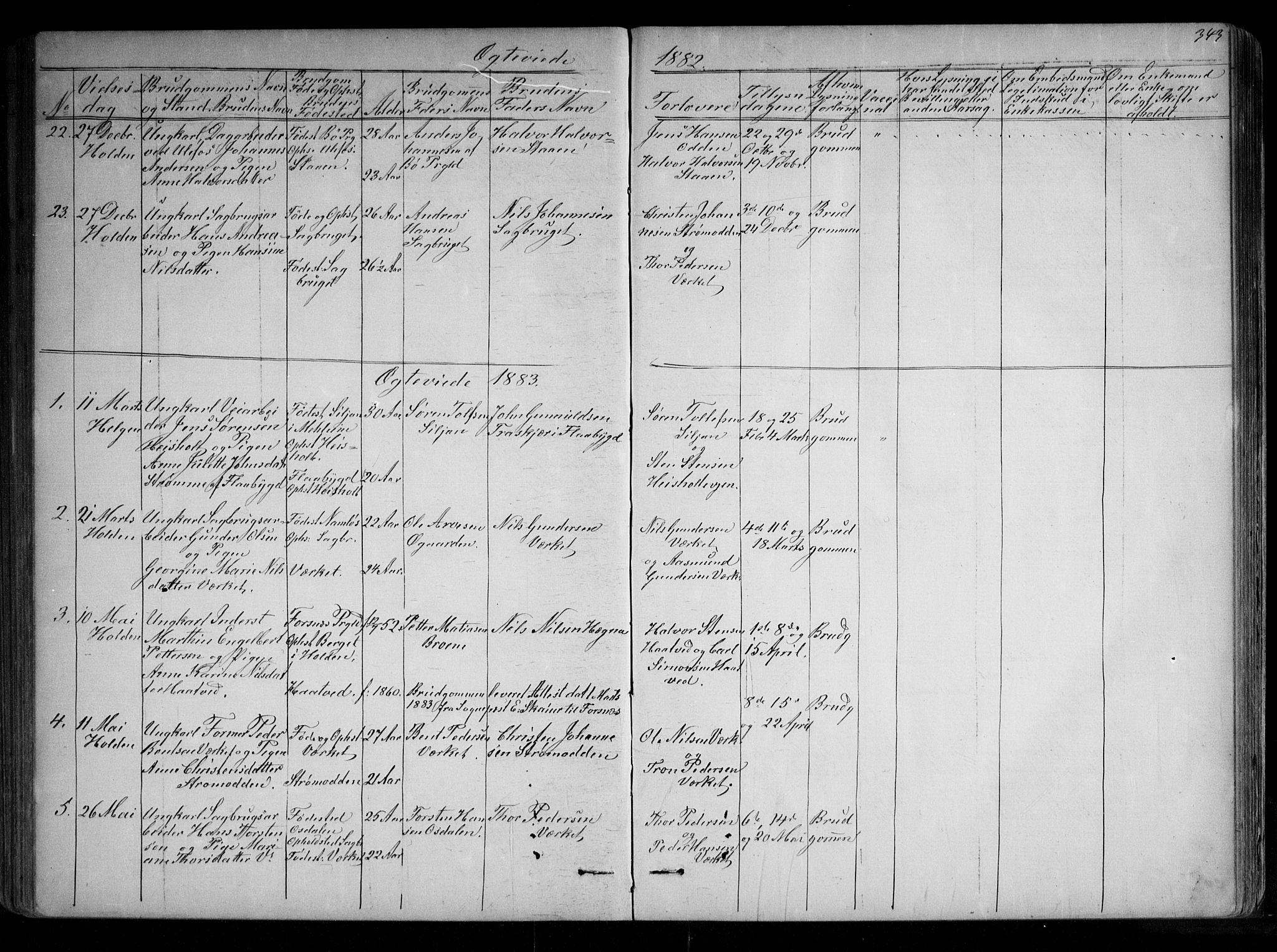 Holla kirkebøker, AV/SAKO-A-272/G/Ga/L0004: Klokkerbok nr. I 4, 1867-1890, s. 343